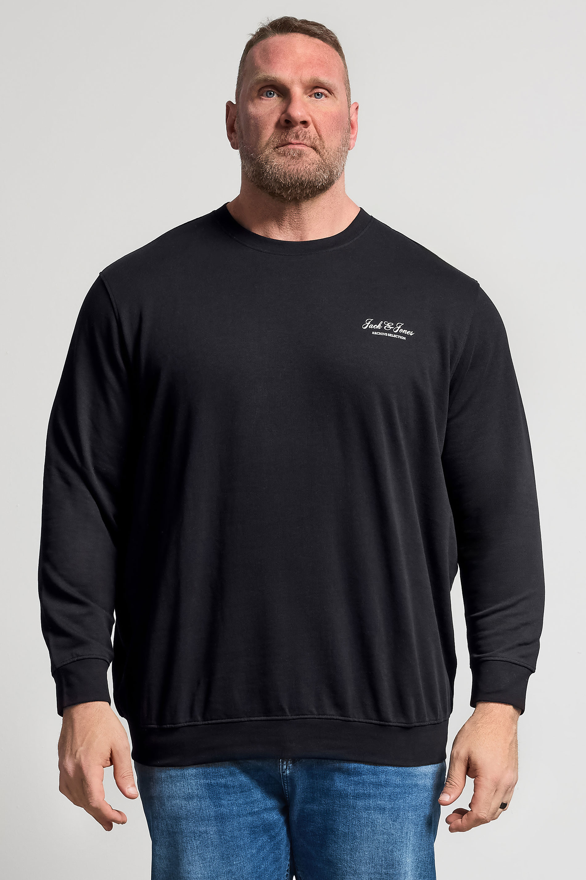 JACK & JONES Big & Tall Black Printed Crew Neck Sweatshirt | BadRhino 3