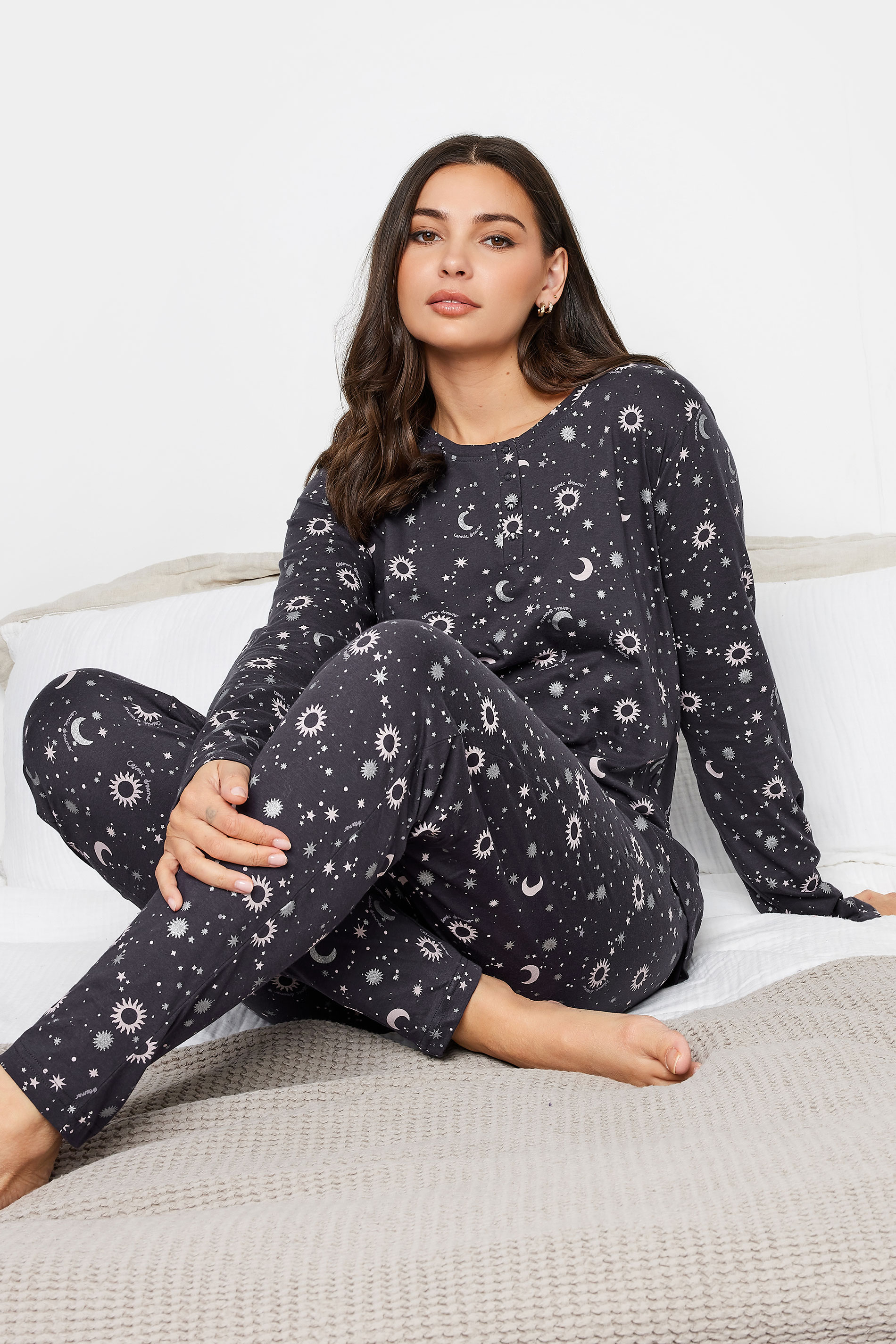 LTS Tall Womens Dark Blue Star Print Cuffed Pyjama Set | Long Tall Sally  2