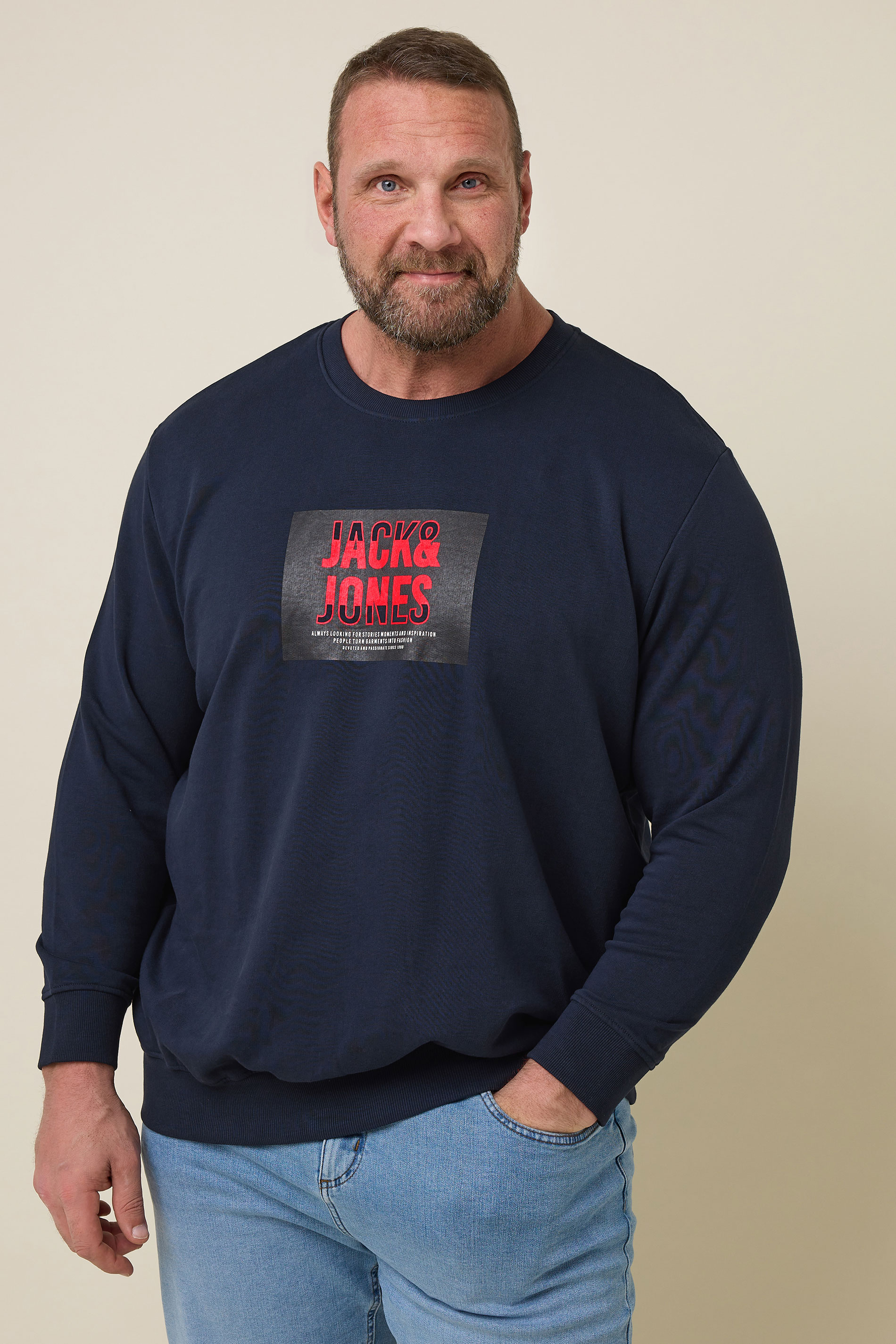 JACK & JONES Big & Tall Navy Blue Hudson Sweatshirt | BadRhino 1