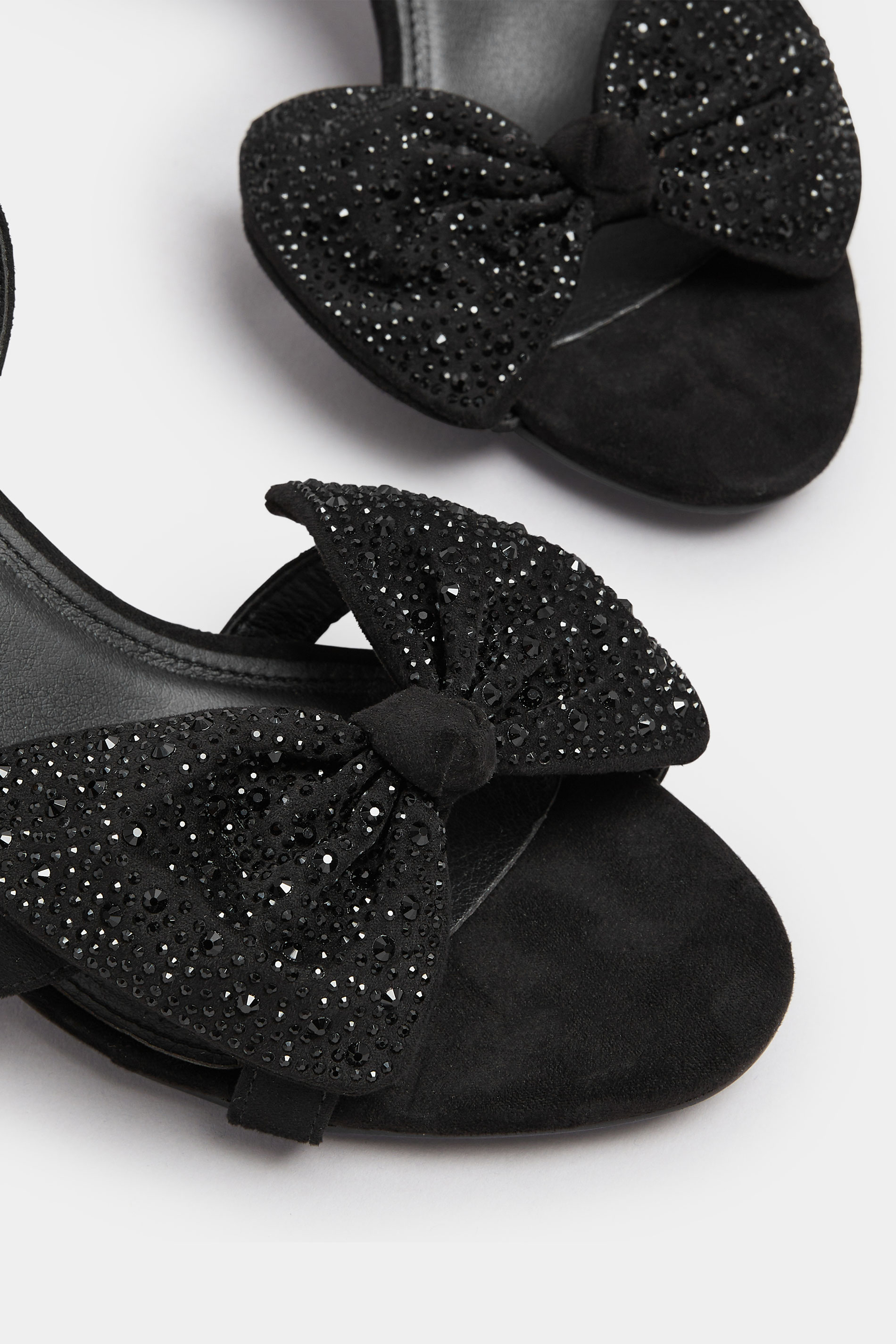 Black Diamante Bow Block Heel Sandals In Extra Wide EEE Fit | Yours Clothing 6