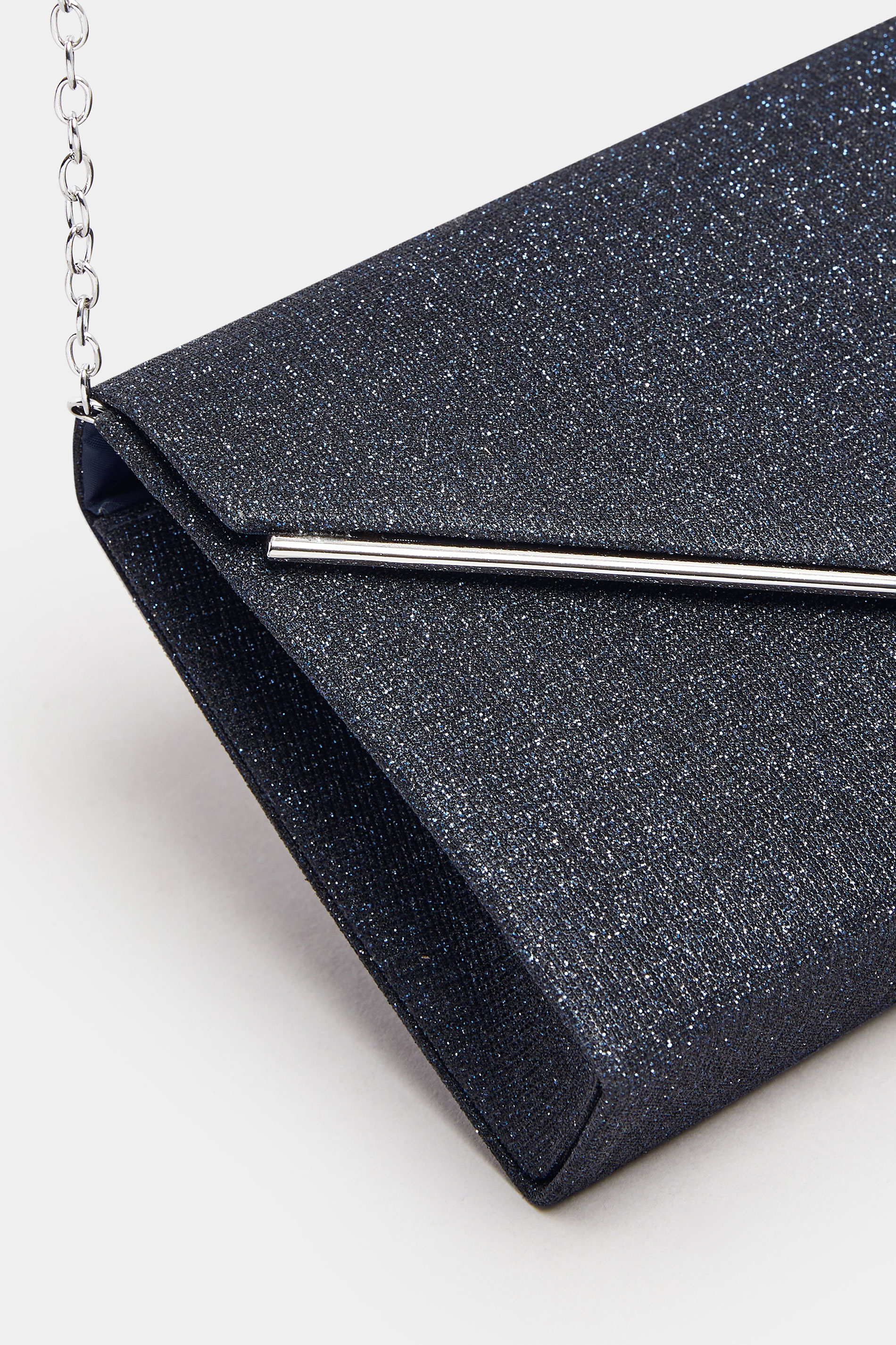 Navy Blue Shimmer Clutch Bag | Yours Clothing 6