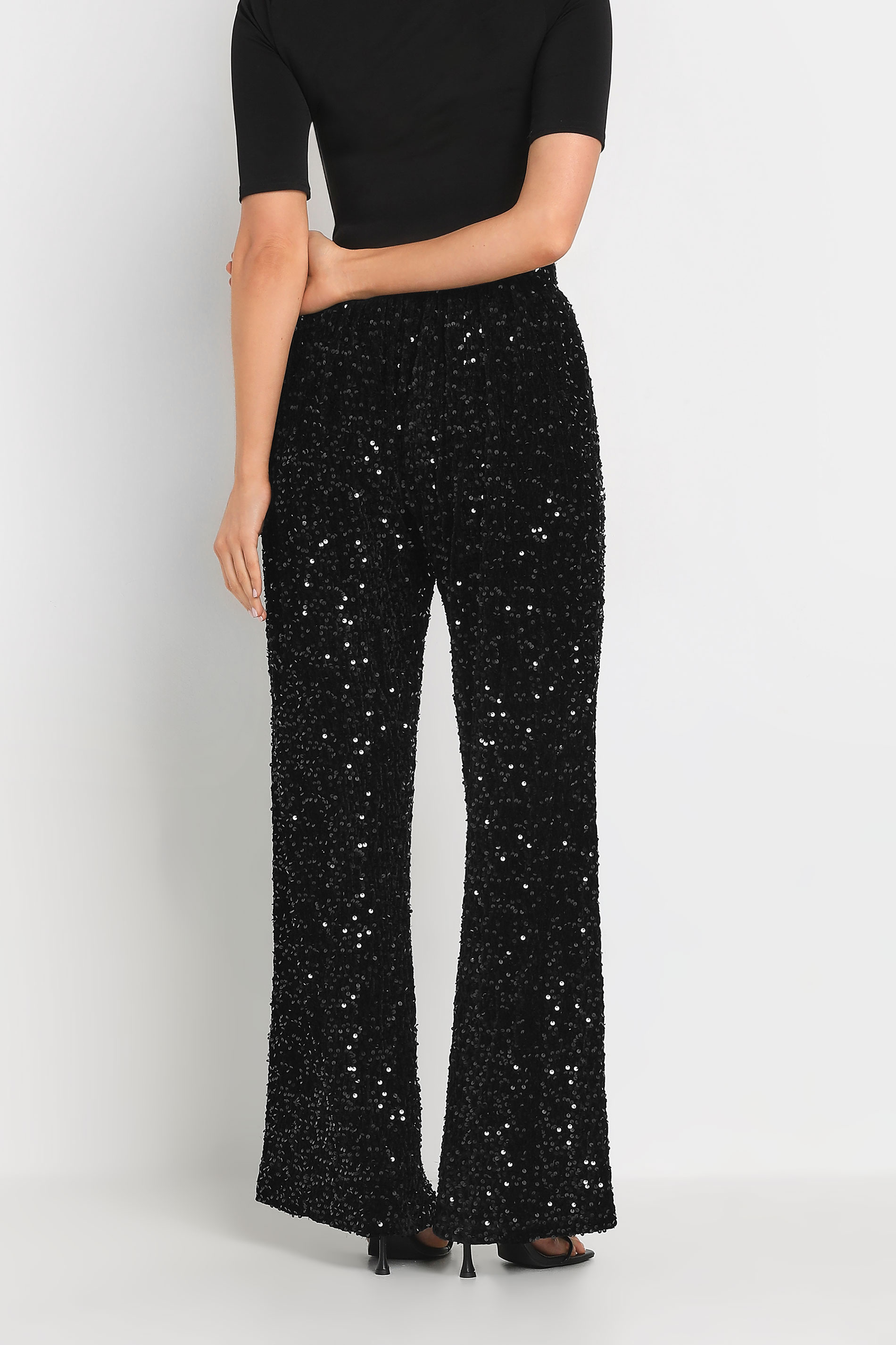 LTS Tall Black Velvet Sequin Trousers | Long Tall Sally 4