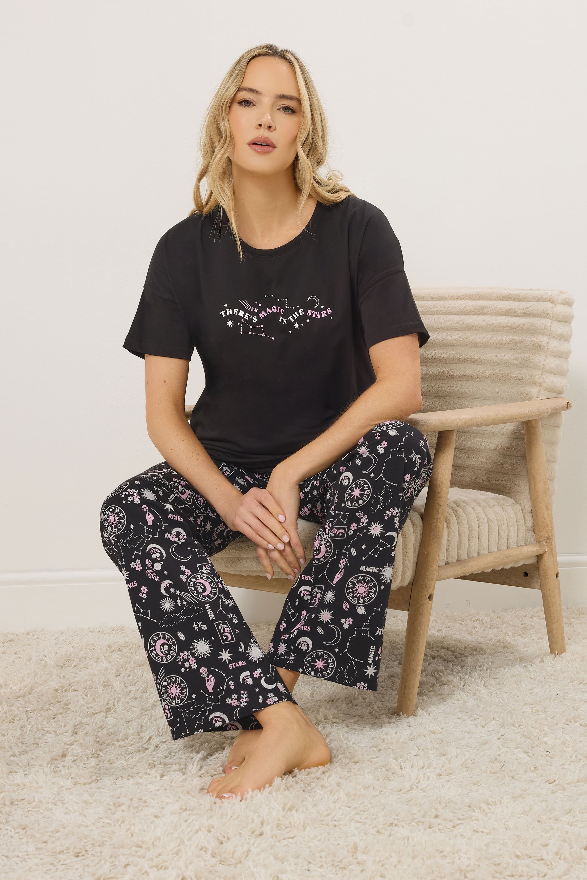 LTS Tall Women's Black Celestial Print Pyjama Set | Long Tall Sally 2