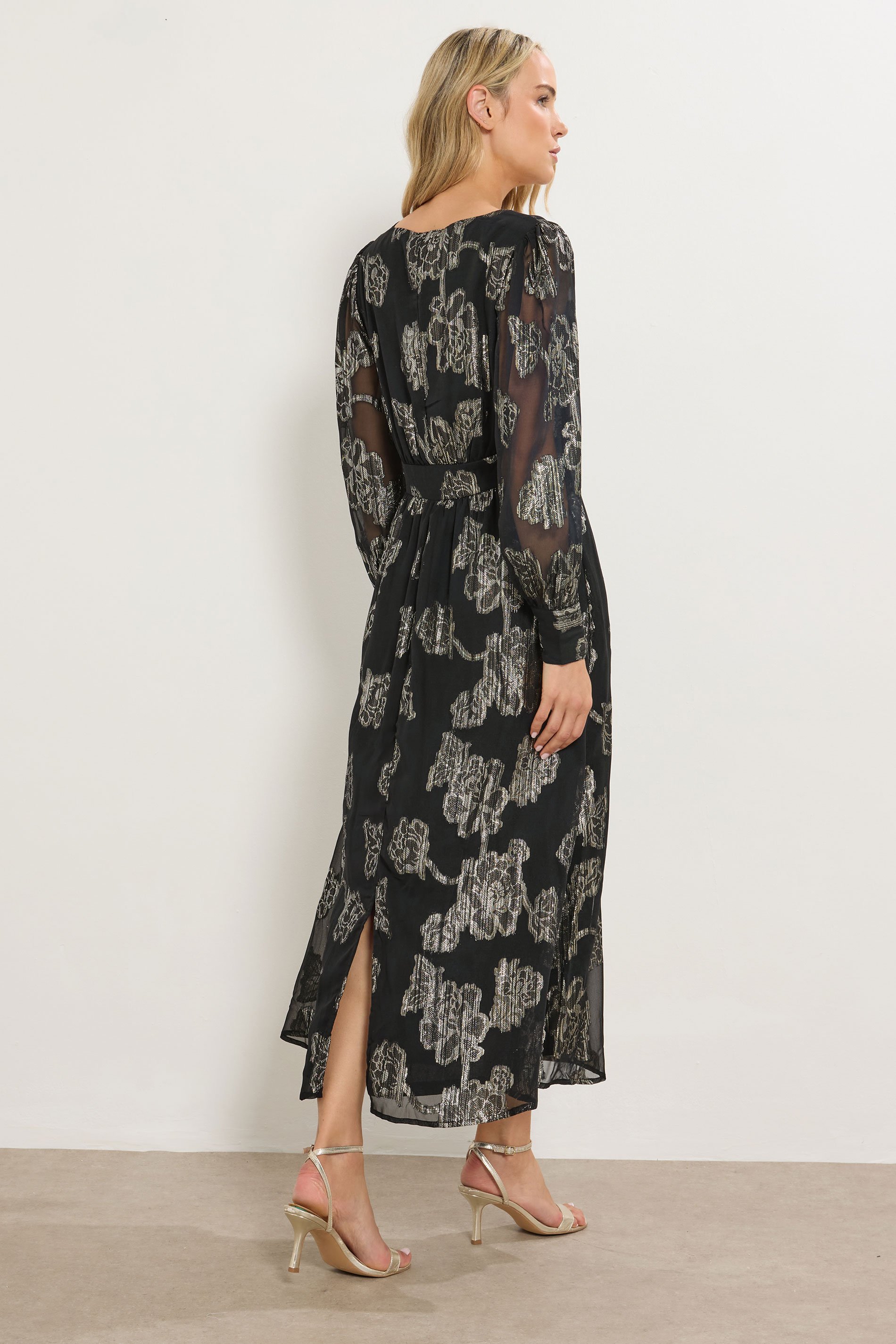LTS Tall Black & Gold Floral Jacquard Midaxi Dress | Long Tall Sally  3