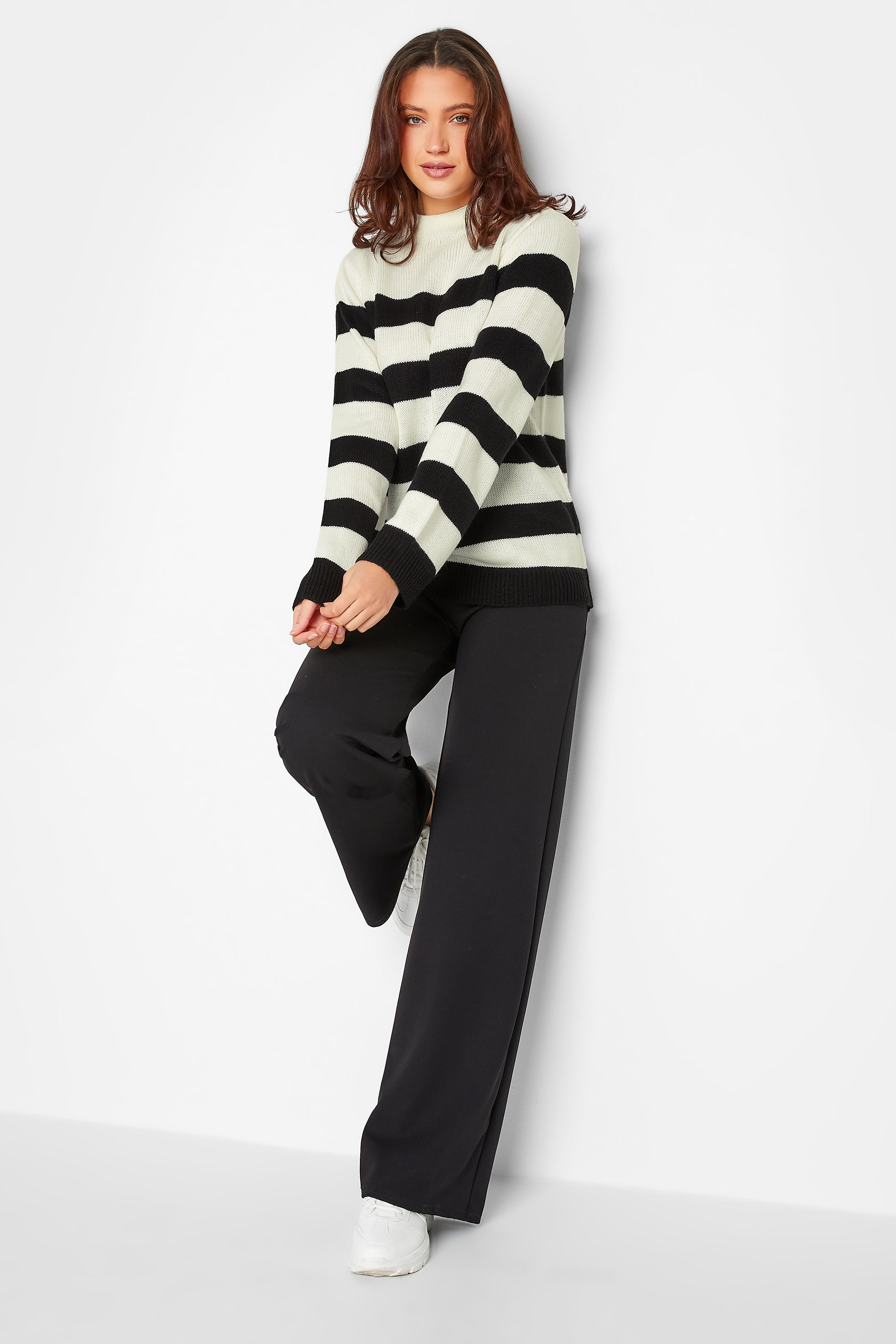 LTS Tall Women's Black & White Stripe Funnel Neck Jumper | Long Tall Sally 2