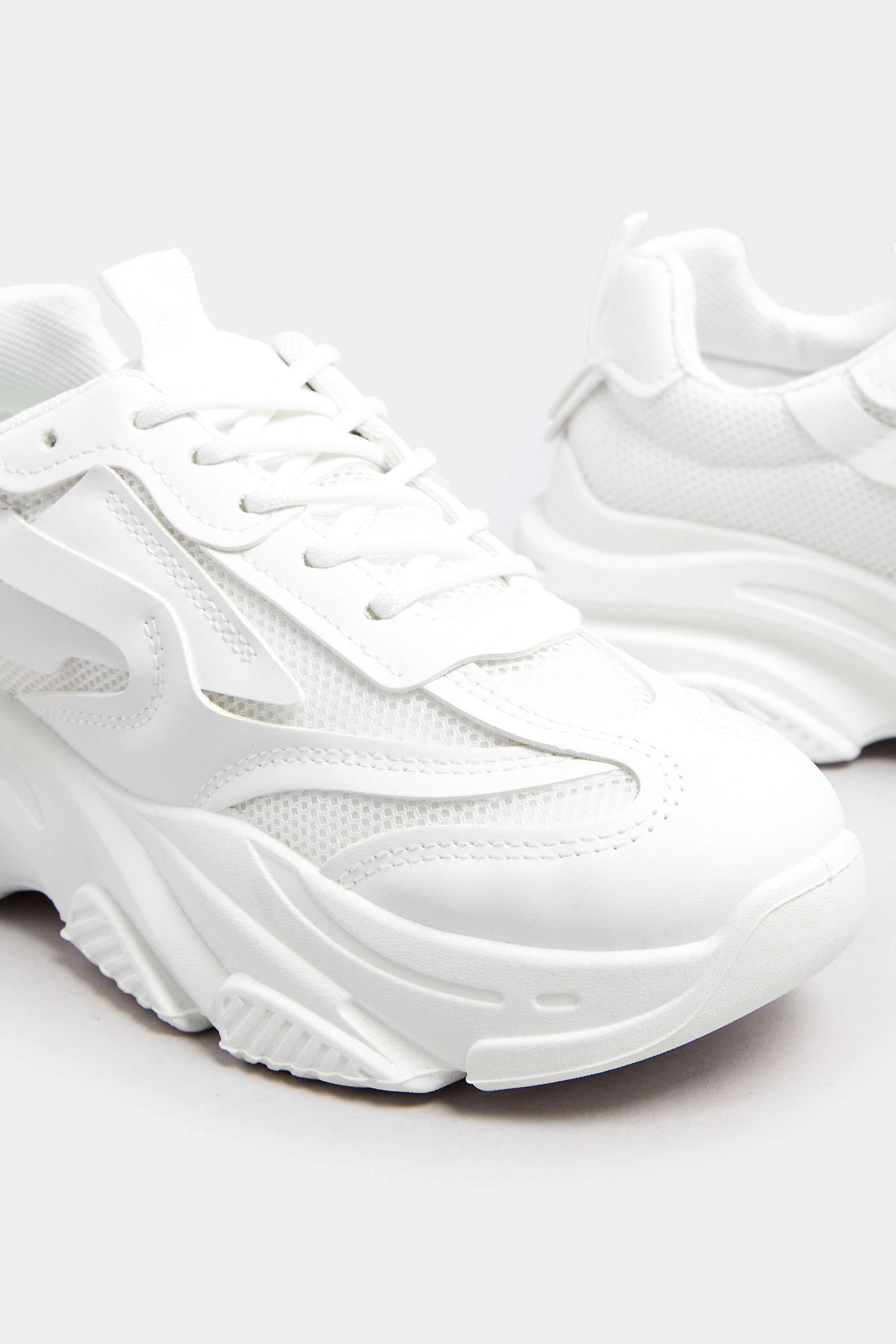 White Chunky Lace Up Trainers In Standard Fit | Yours Clothing 5