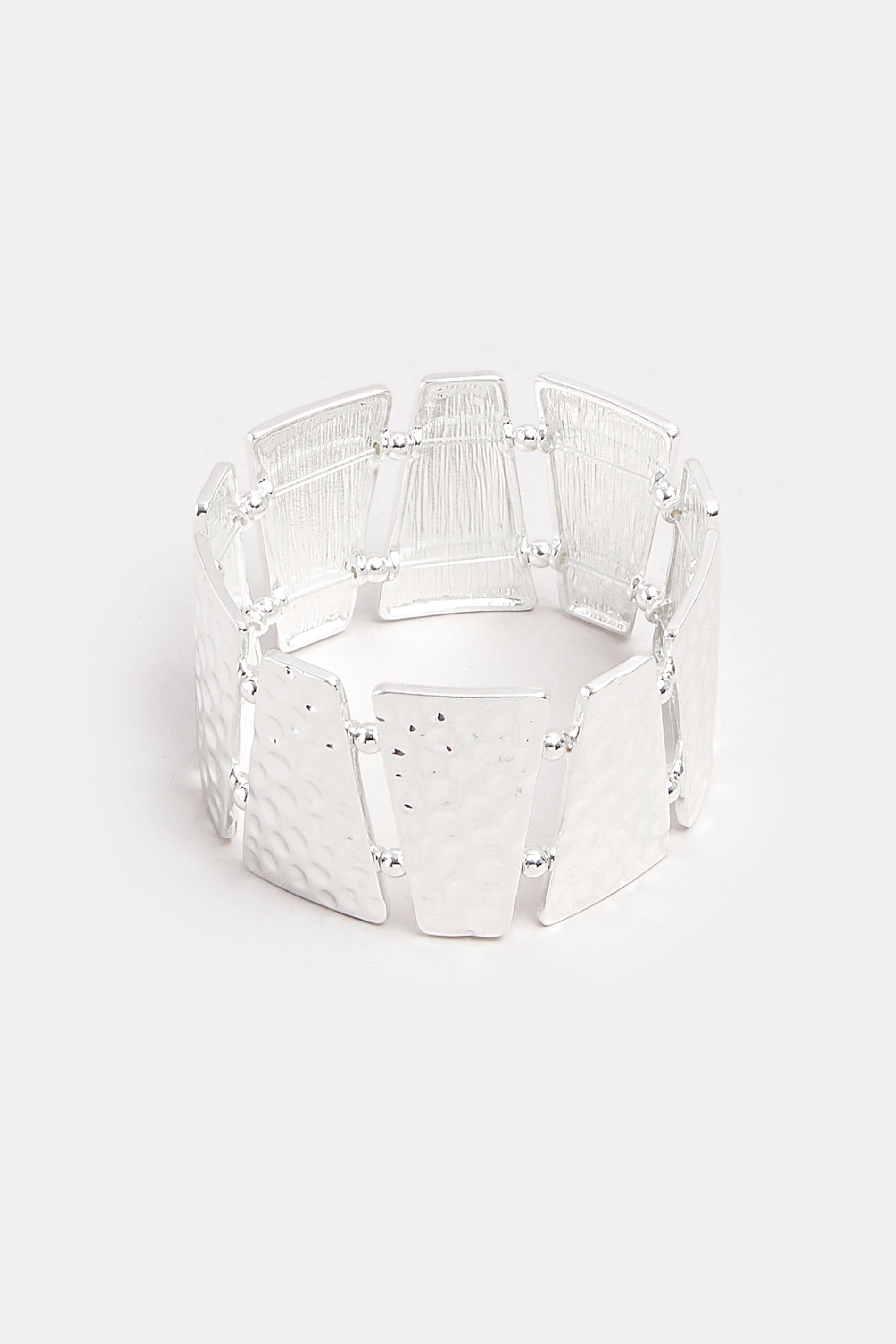 Silver Tone Textured Stretch Bracelet | Yours Clothing 2