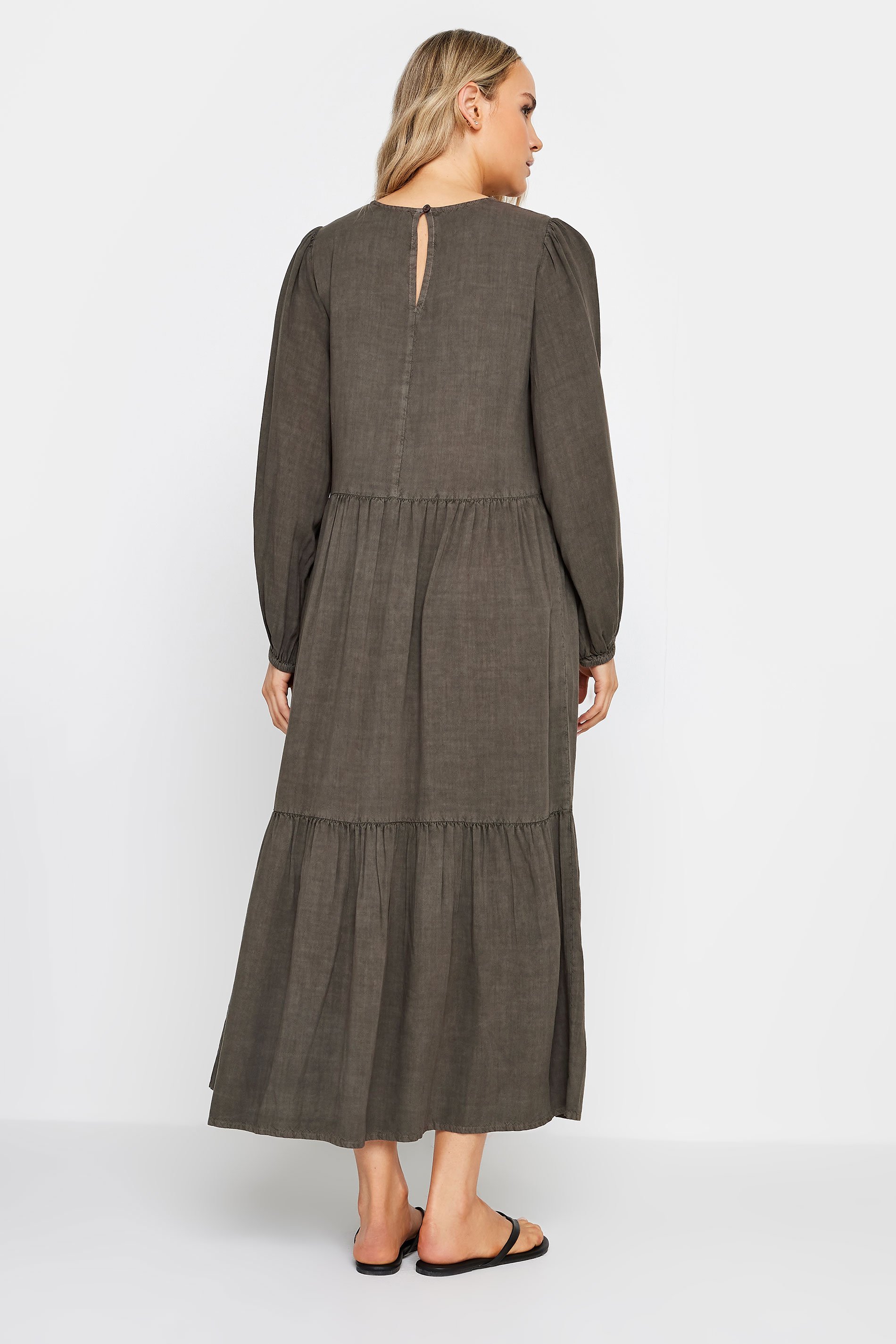 LTS Tall Womens Brown Acid Wash Tiered Maxi Dress | Long Tall Sally  4