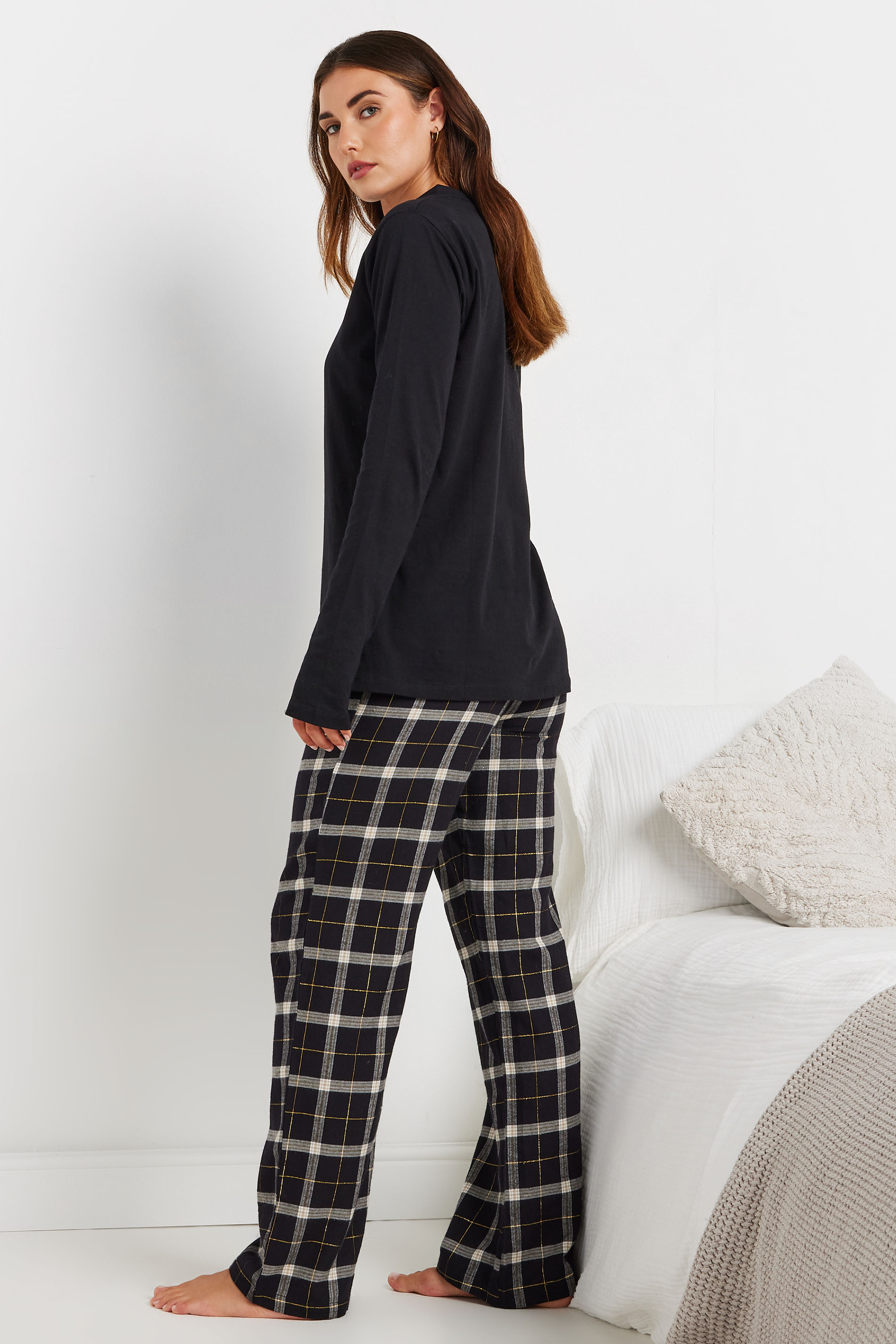 LTS Tall Black Woven Check Pyjama Bottoms | Long Tall Sally 5