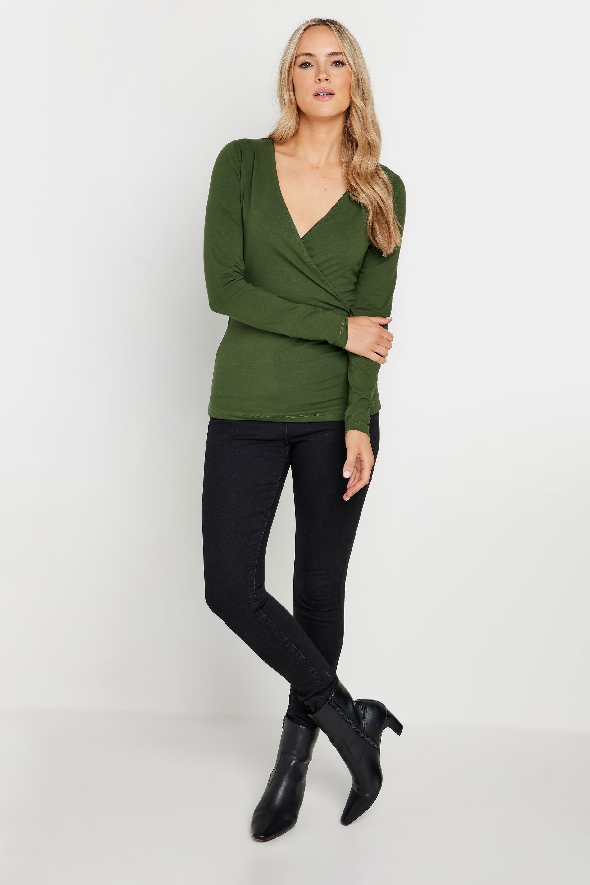 LTS Tall 2 PACK Khaki Green & Red Wrap Tops | Long Tall Sally 3