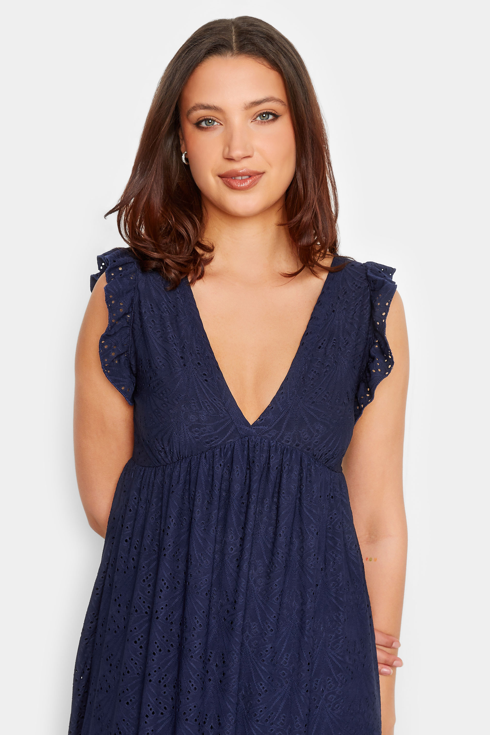 LTS Tall Navy Blue Broderie Anglaise Frill Maxi Dress | Long Tall Sally 5