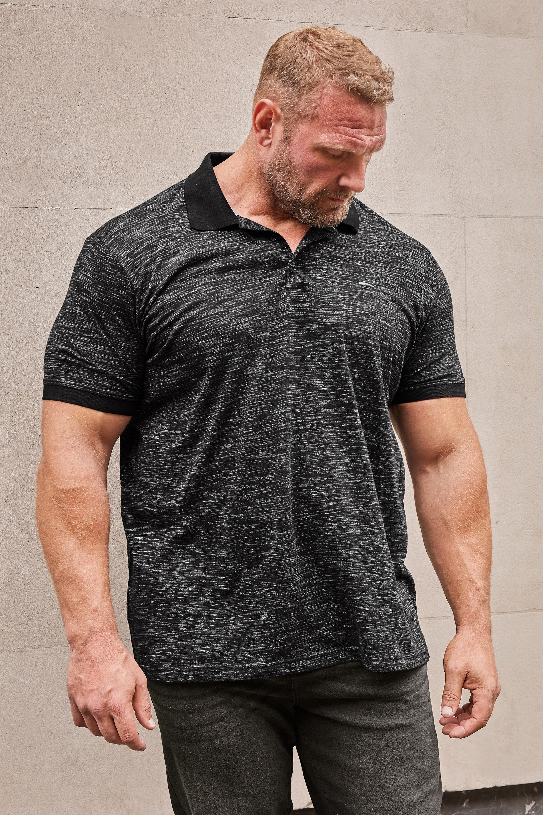 BadRhino Big & Tall Black Marl Polo Shirt | BadRhino 1