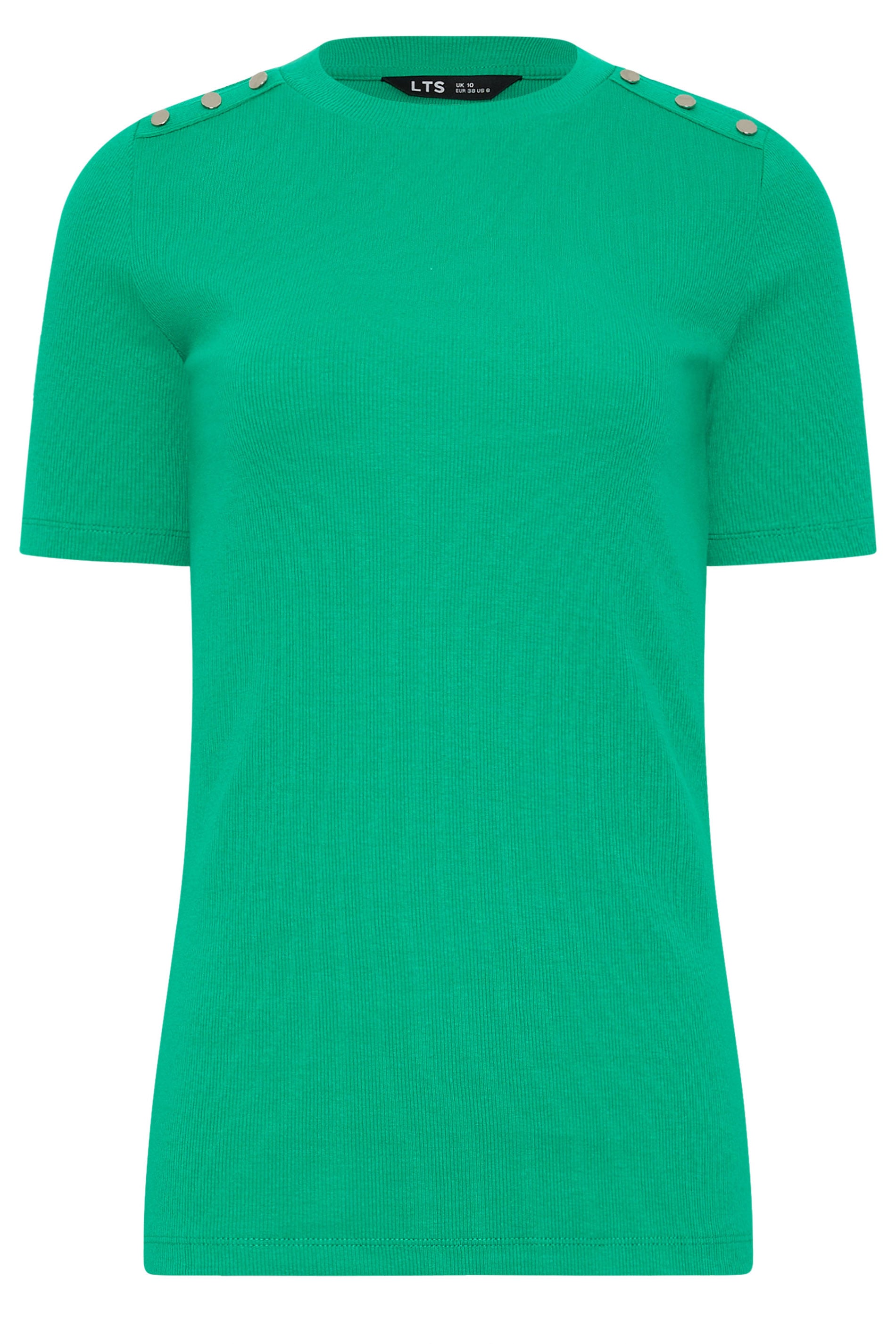LTS Tall Women's Green Ribbed Button T-Shirt | Long Tall Sally 6