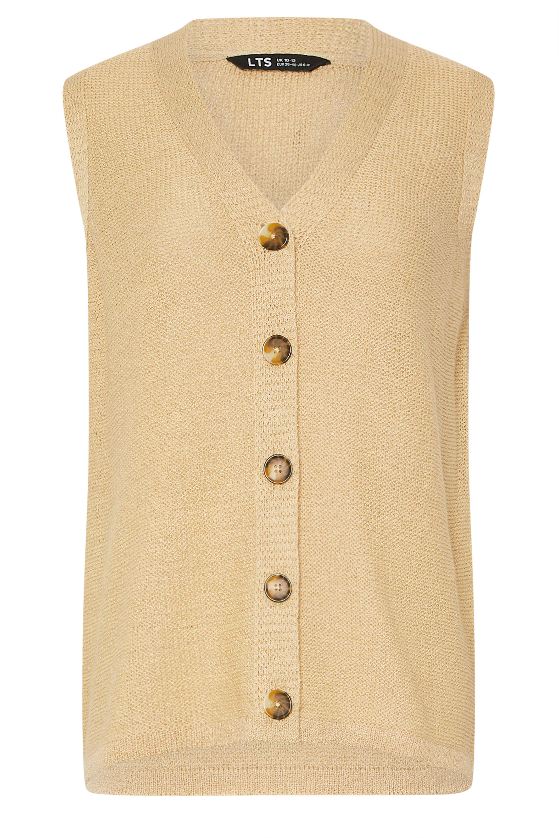 LTS Tall Natural Brown Knitted Button Waistcoat | Long Tall Sally 6
