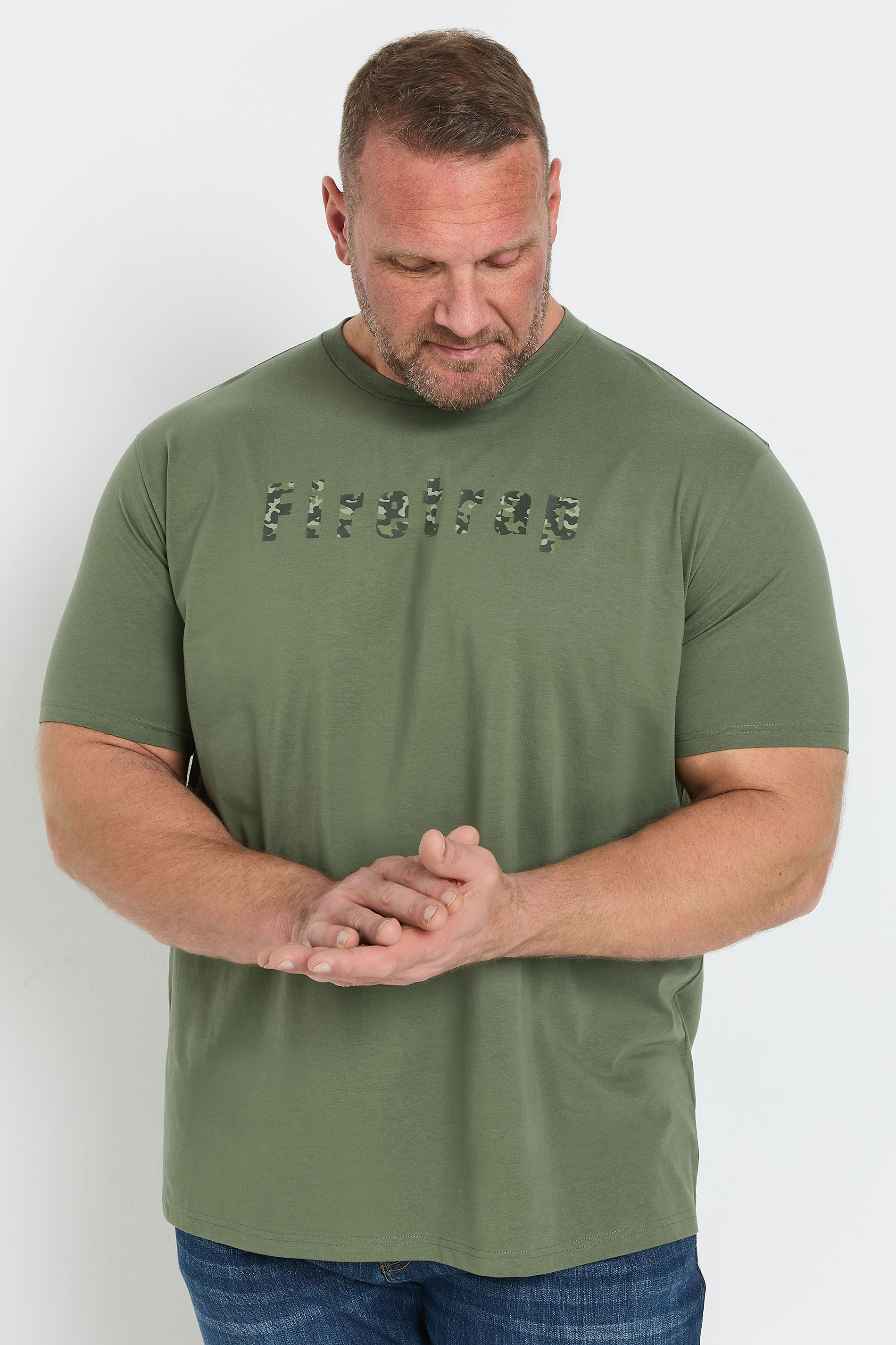 FIRETRAP Big & Tall Khaki Green Estate T-Shirt | BadRhino 1
