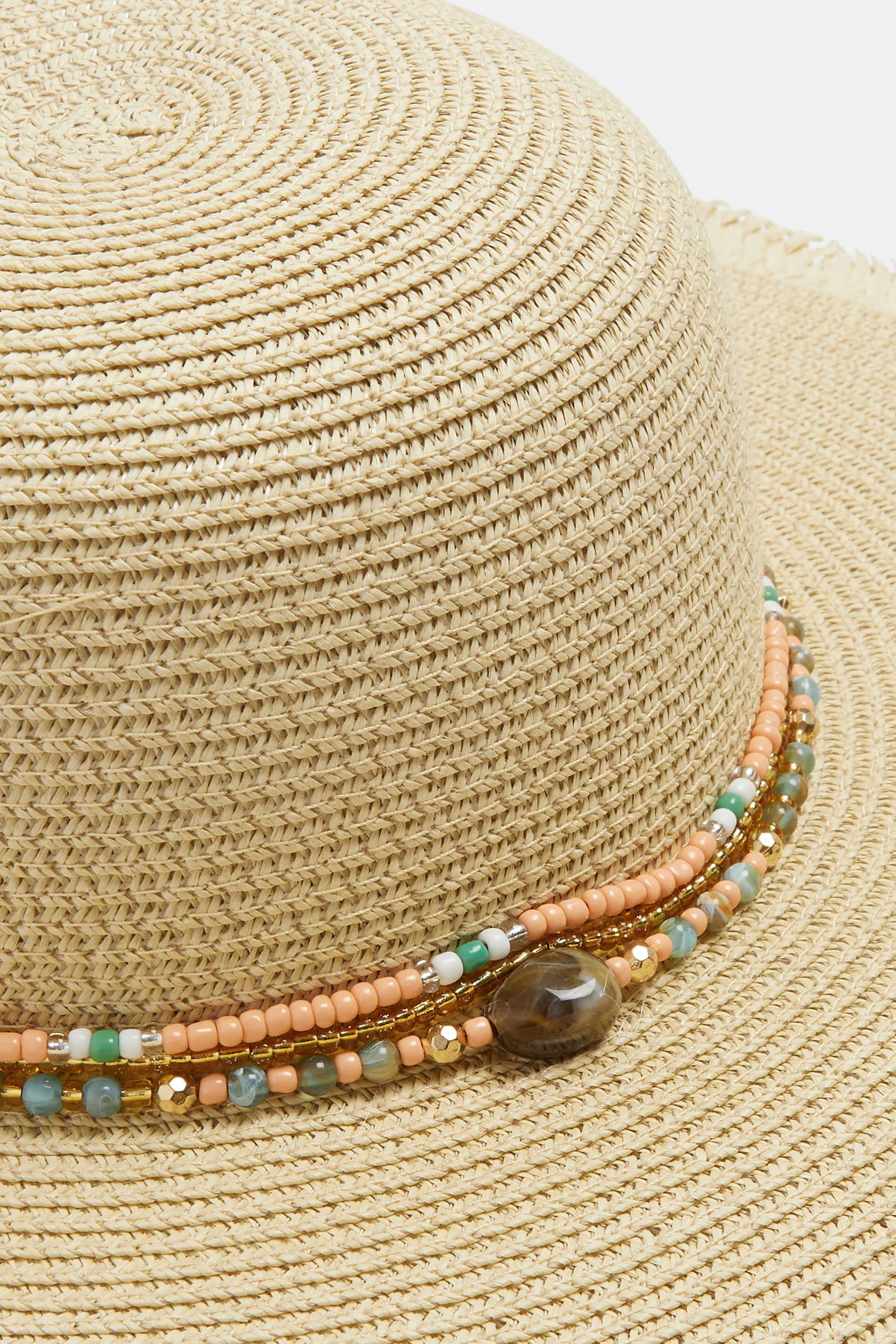 Natural Brown Bead Detail Straw Hat | Yours Clothing 2