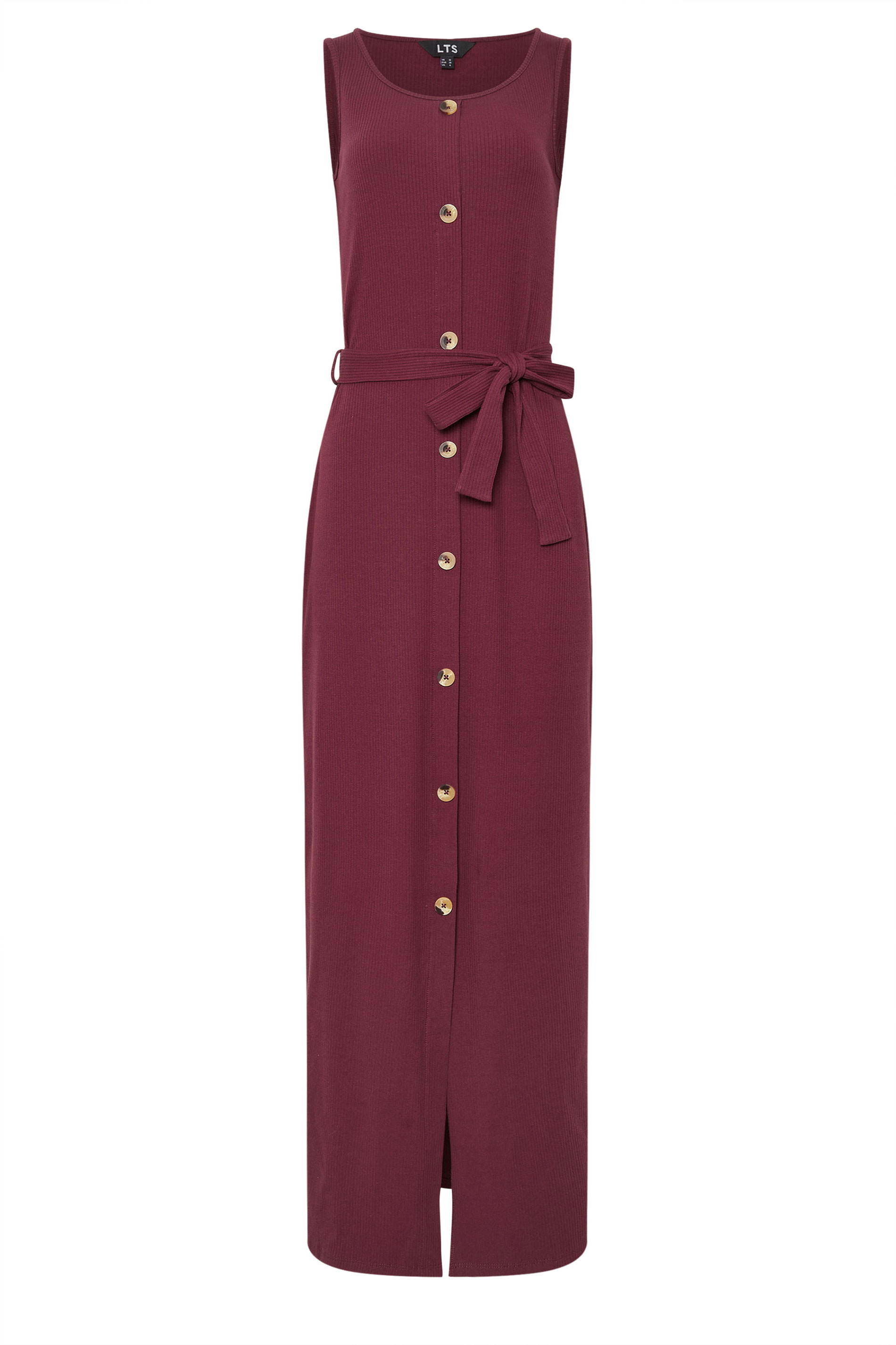 LTS Tall Women's Burgundy Red Ribbed Button Through Maxi Dress | Long Tall Sally 6
