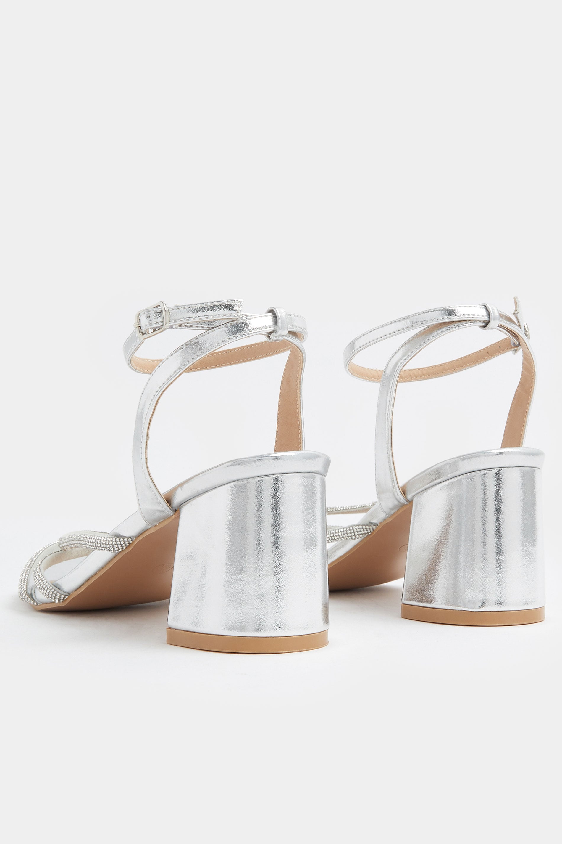Silver Diamante Asymmetric Block Heels In Wide E Fit & Extra Wide EEE Fit | Yours Clothing 5