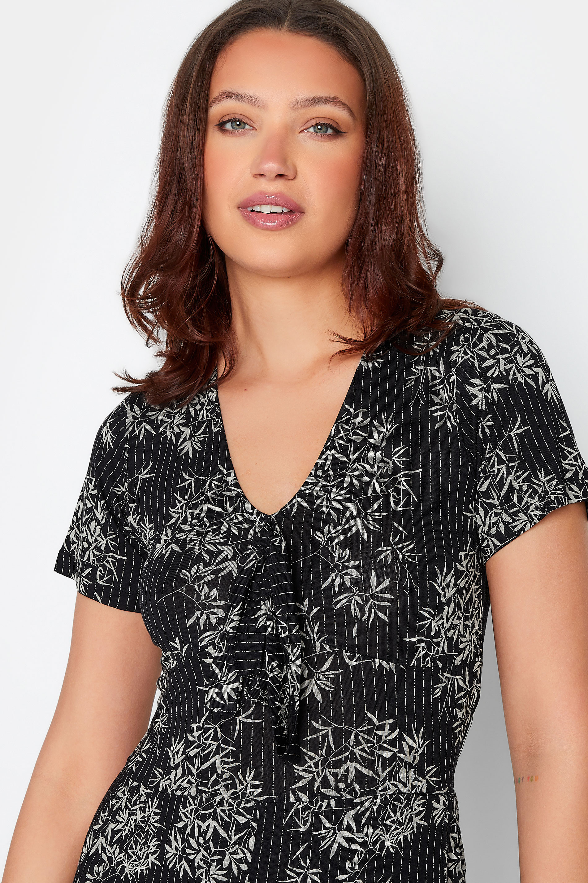 LTS Tall Women's Black Stripe Leaf Print Jumpsuit | Long Tall Sally 4