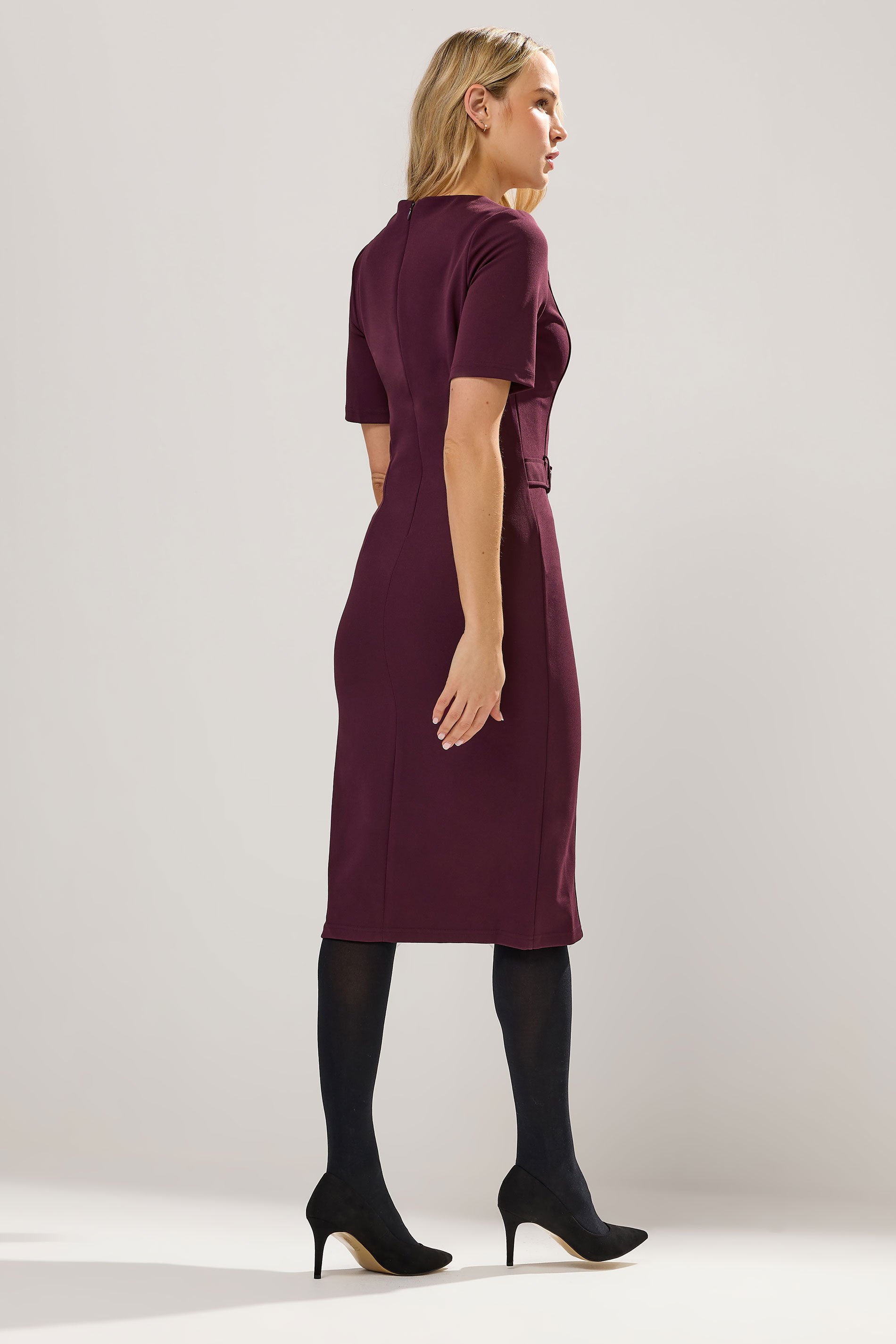 LTS Tall Berry Red Tailored Button Midi Dress | Long Tall Sally 3