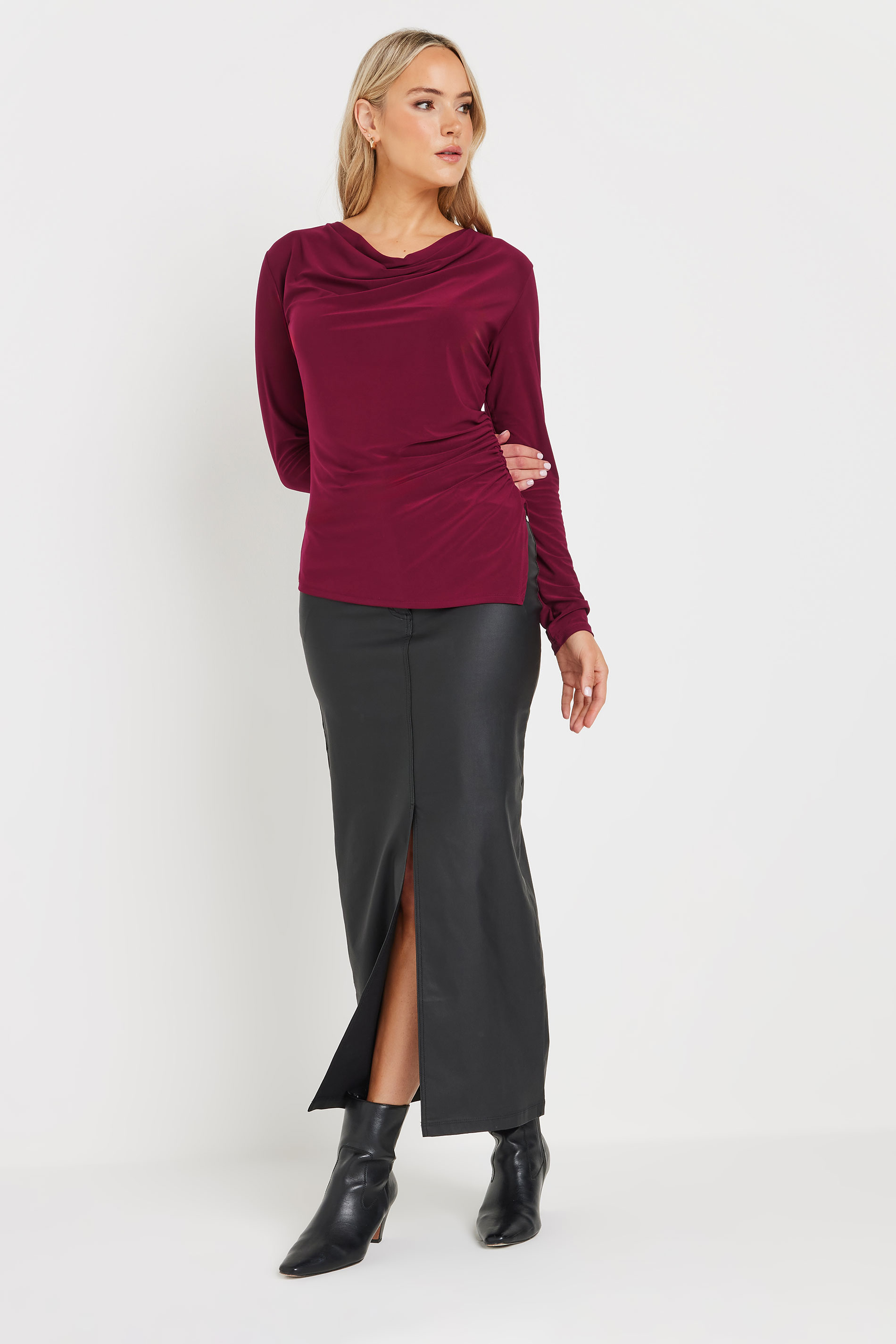 LTS Tall Burgundy Red Cowl Neck Asymmetric Top | Long Tall Sally 2
