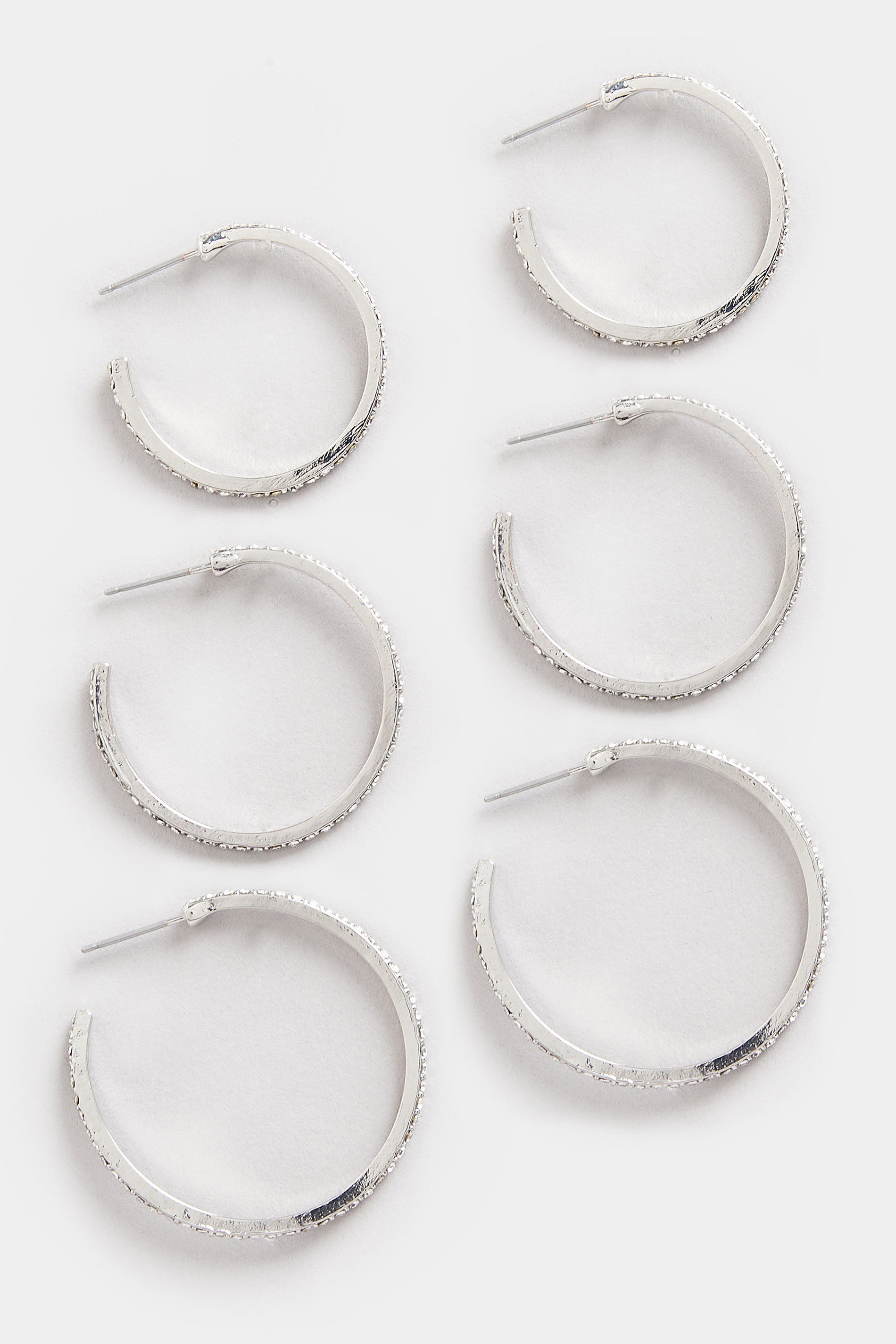 3 PACK Silver Tone Diamante Hoop Earrings Set | Yours Clothing 3