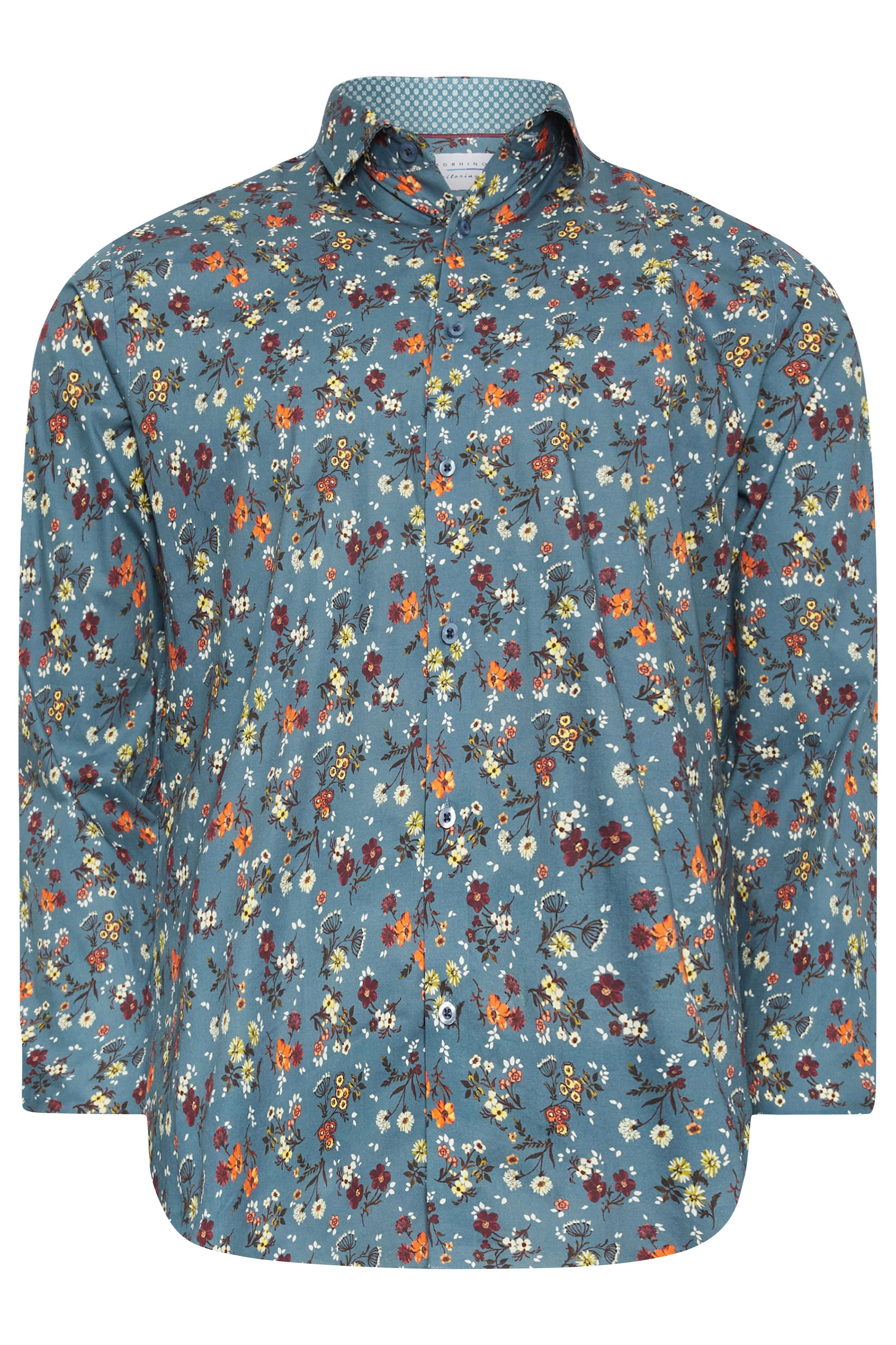 BadRhino Tailoring Big & Tall Premium Blue Floral Print Long Sleeve Shirt | BadRhino 4