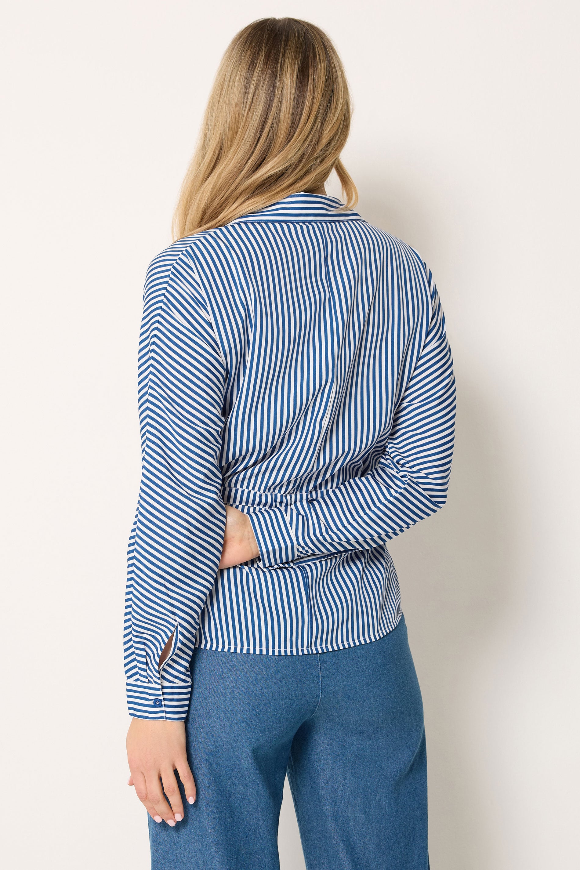 LTS Tall Women's Blue & White Stripe Tie Waist Shirt | Long Tall Sally 4