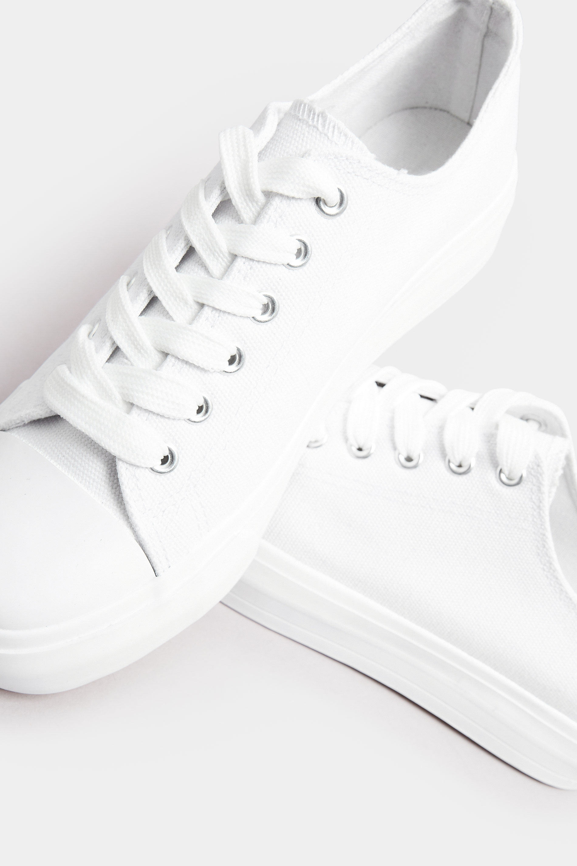 White Canvas Trainers In Wide E & Extra Wide EEE Fit | Yours Clothing 4