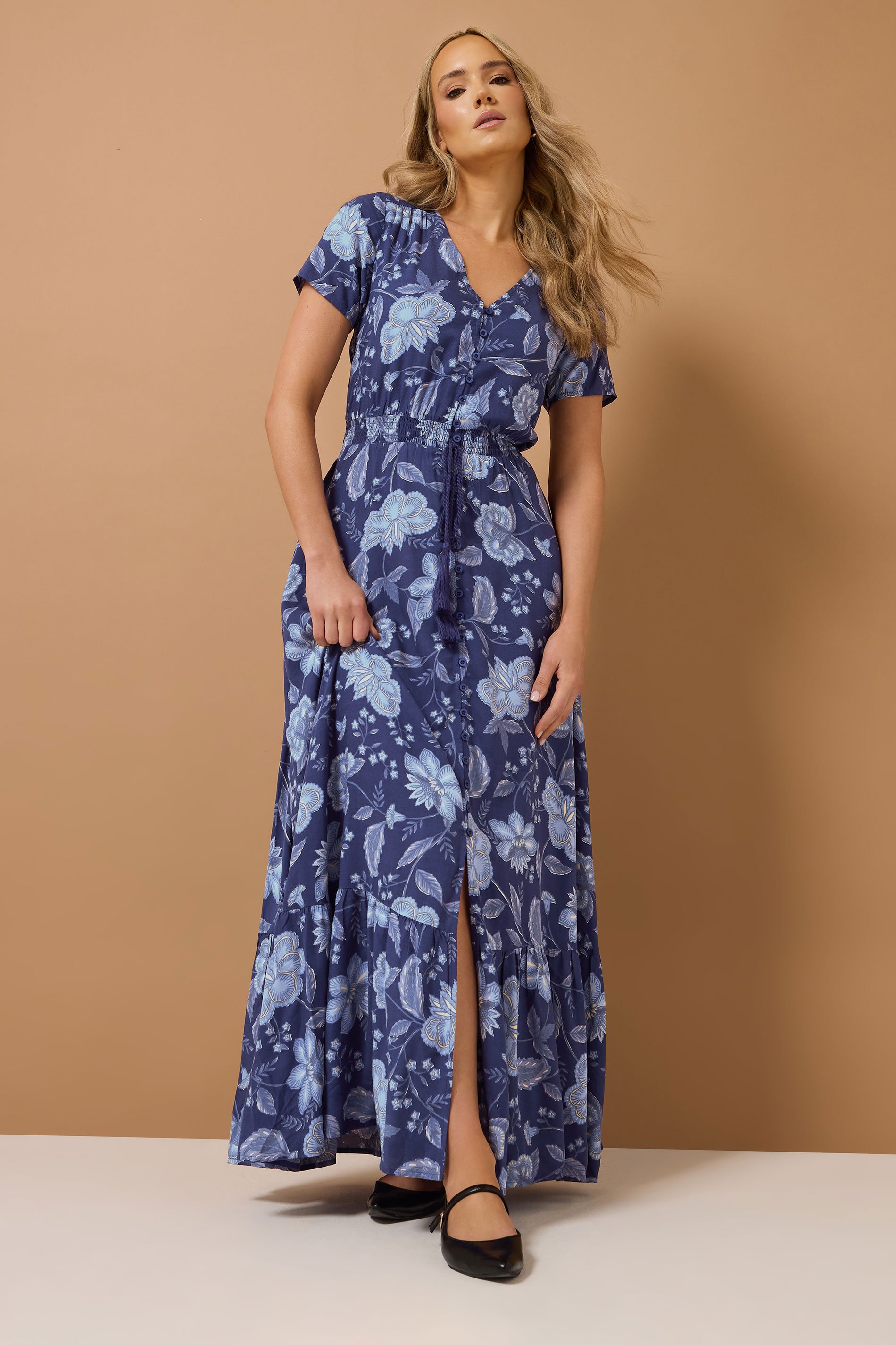 LTS Tall Navy Blue Floral Print Button Maxi Dress | Long Tall Sally 3