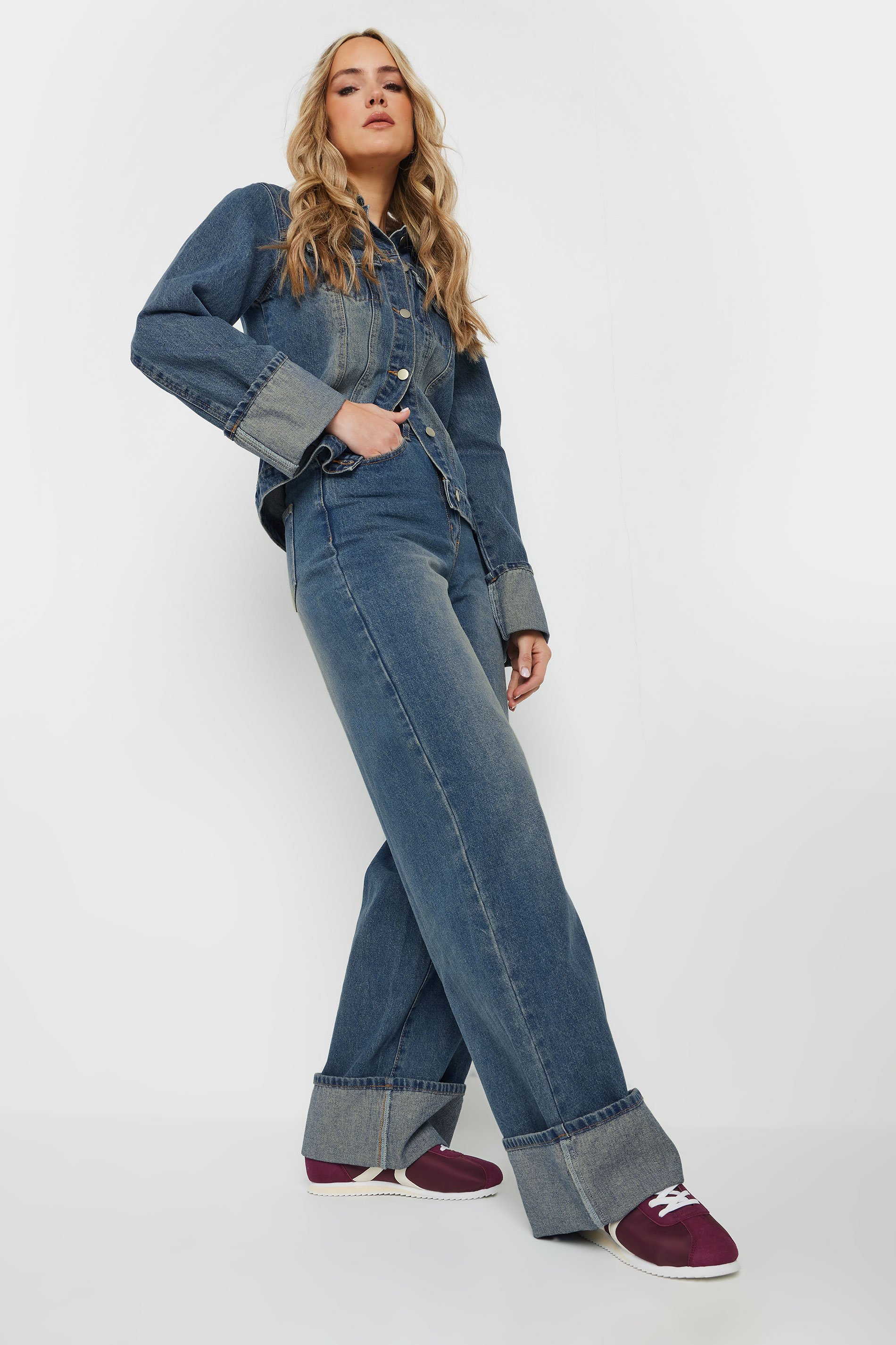 LTS Tall Dark Blue Washed Denim Turn Up Jeans | Long Tall Sally 2