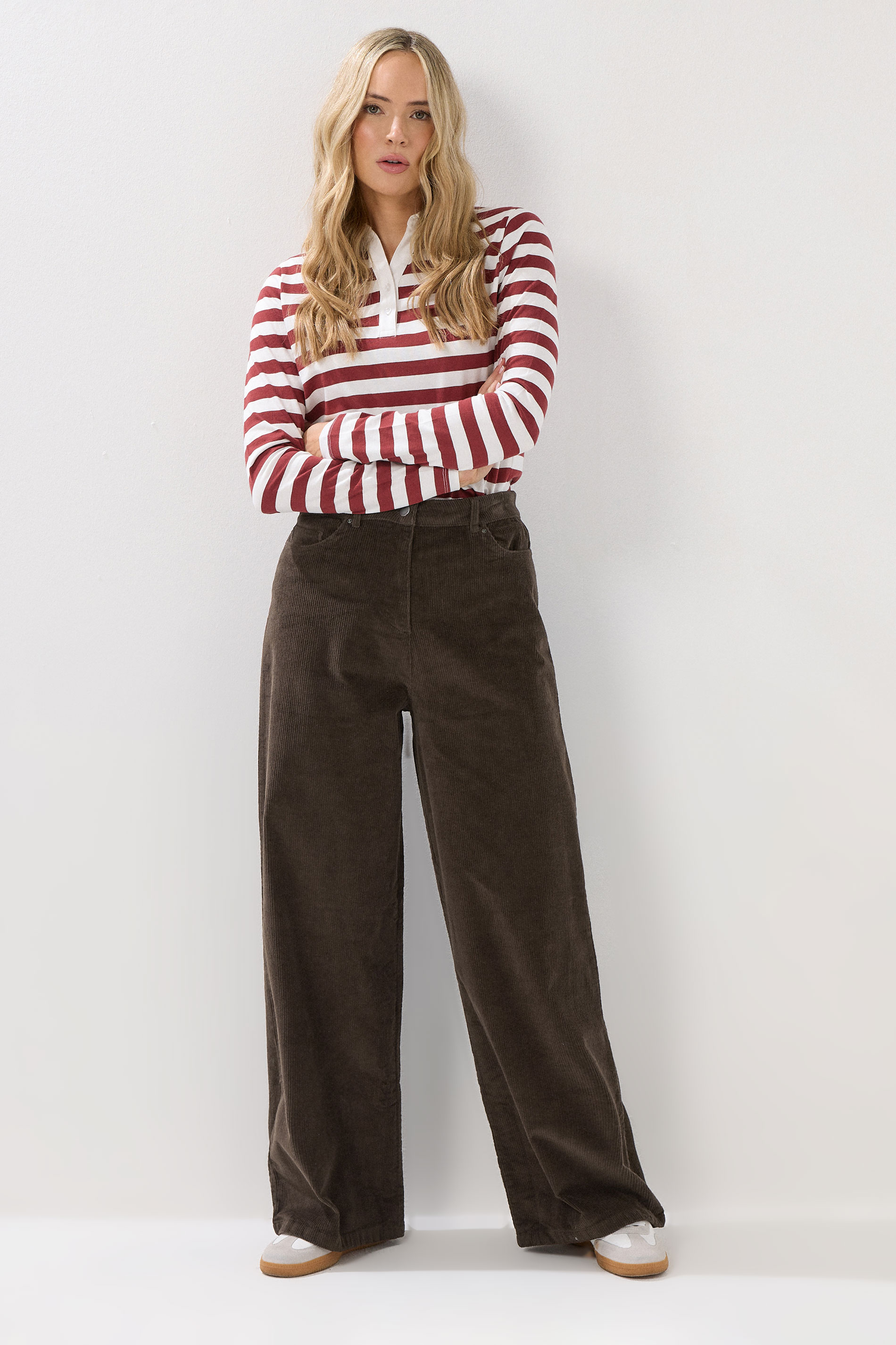 LTS Tall Chocolate Brown Cord Wide Leg Trousers | Long Tall Sally 2