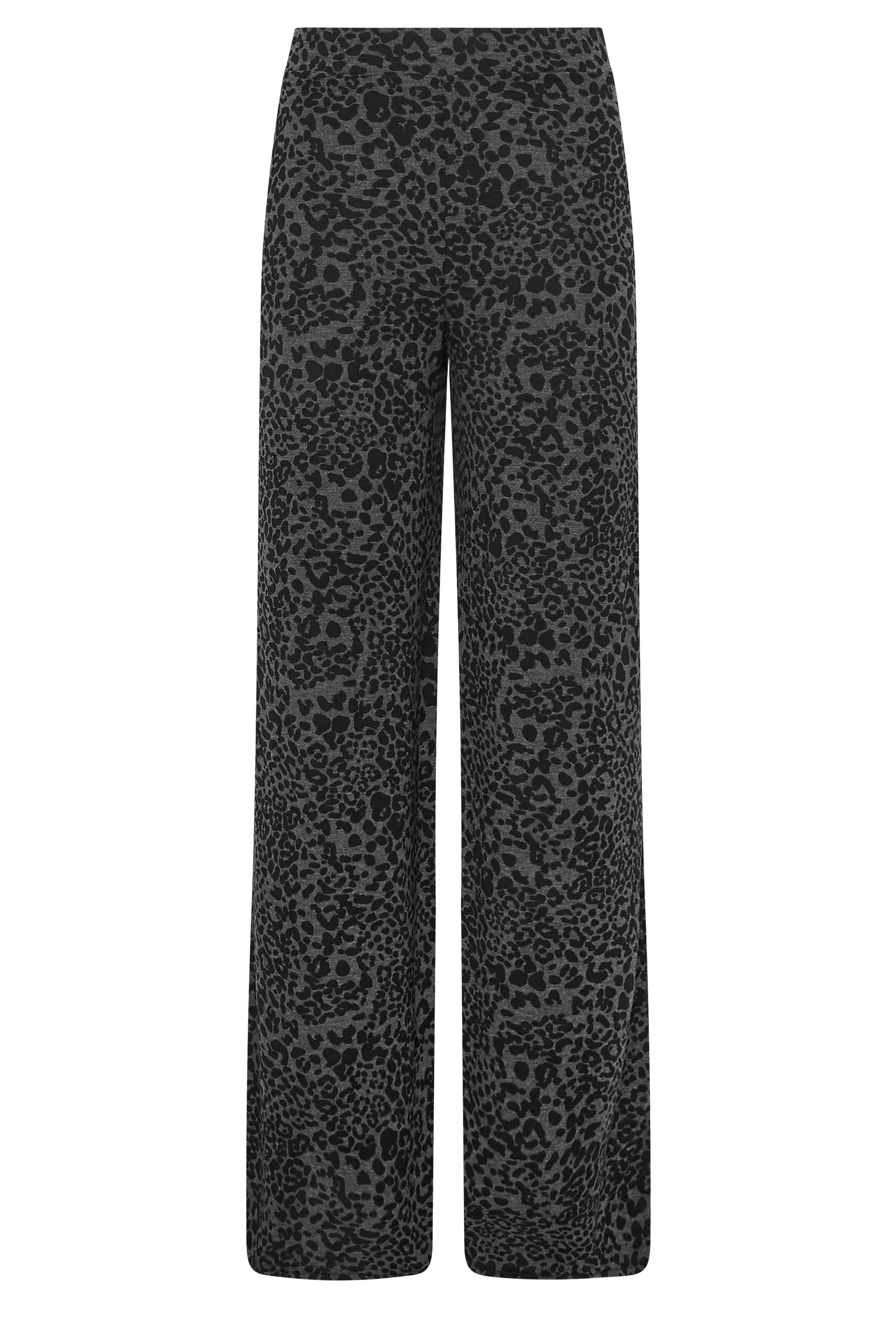 LTS Tall Charcoal Grey Leopard Print Wide Leg Trousers | Long Tall Sally 3