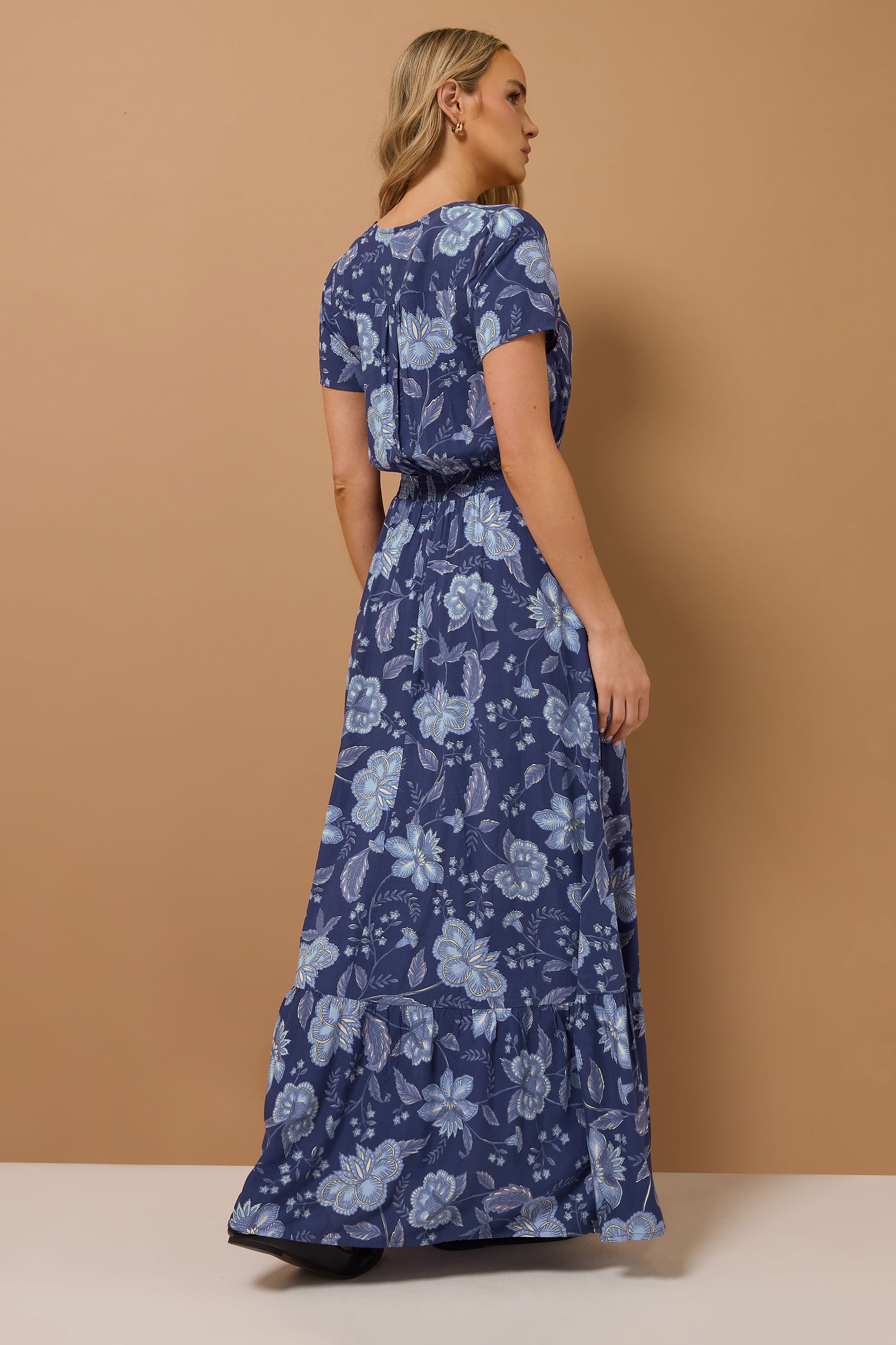 LTS Tall Navy Blue Floral Print Button Maxi Dress | Long Tall Sally 5