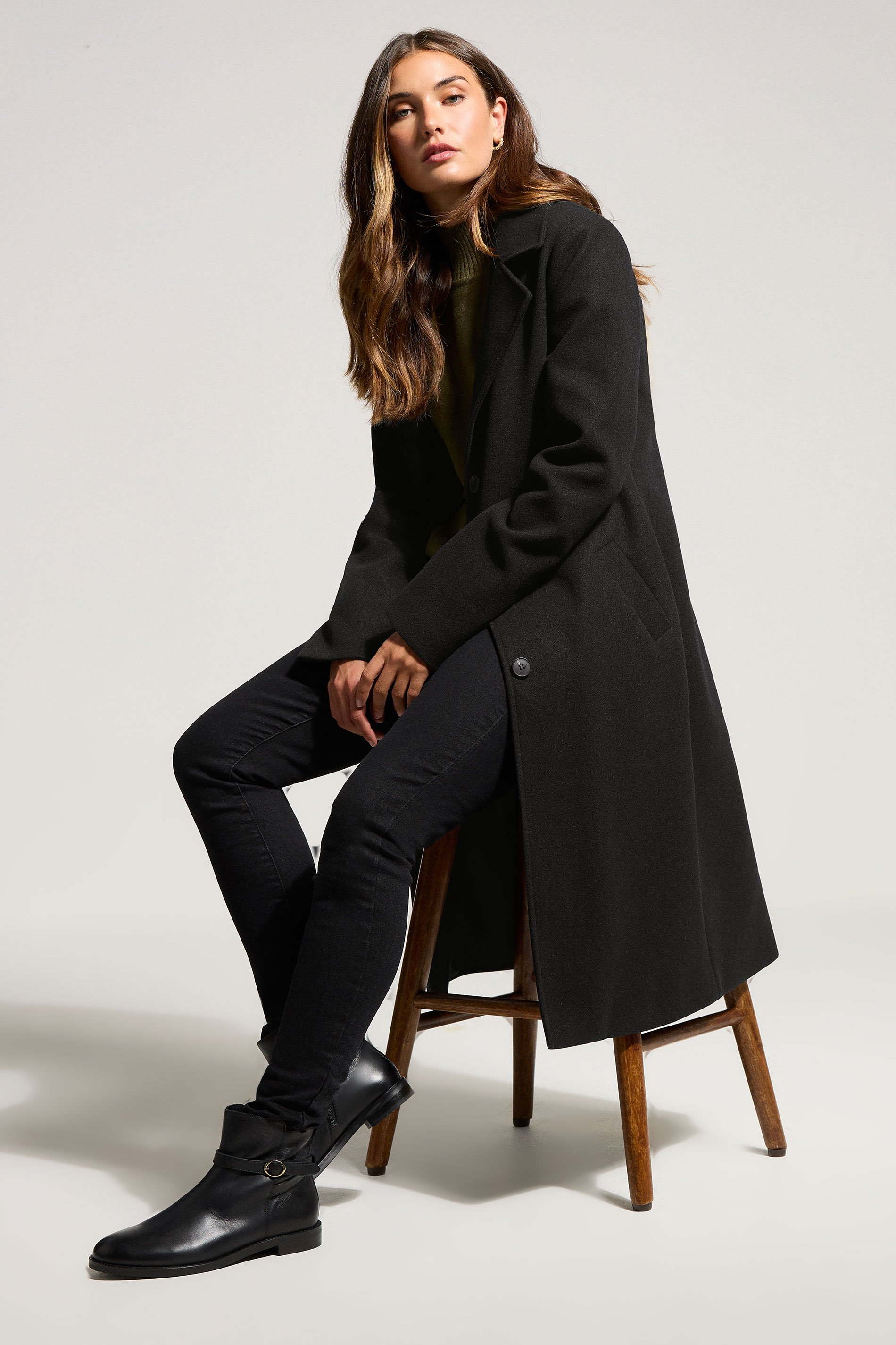 LTS Tall Black Formal Midi City Coat | Long Tall Sally 1