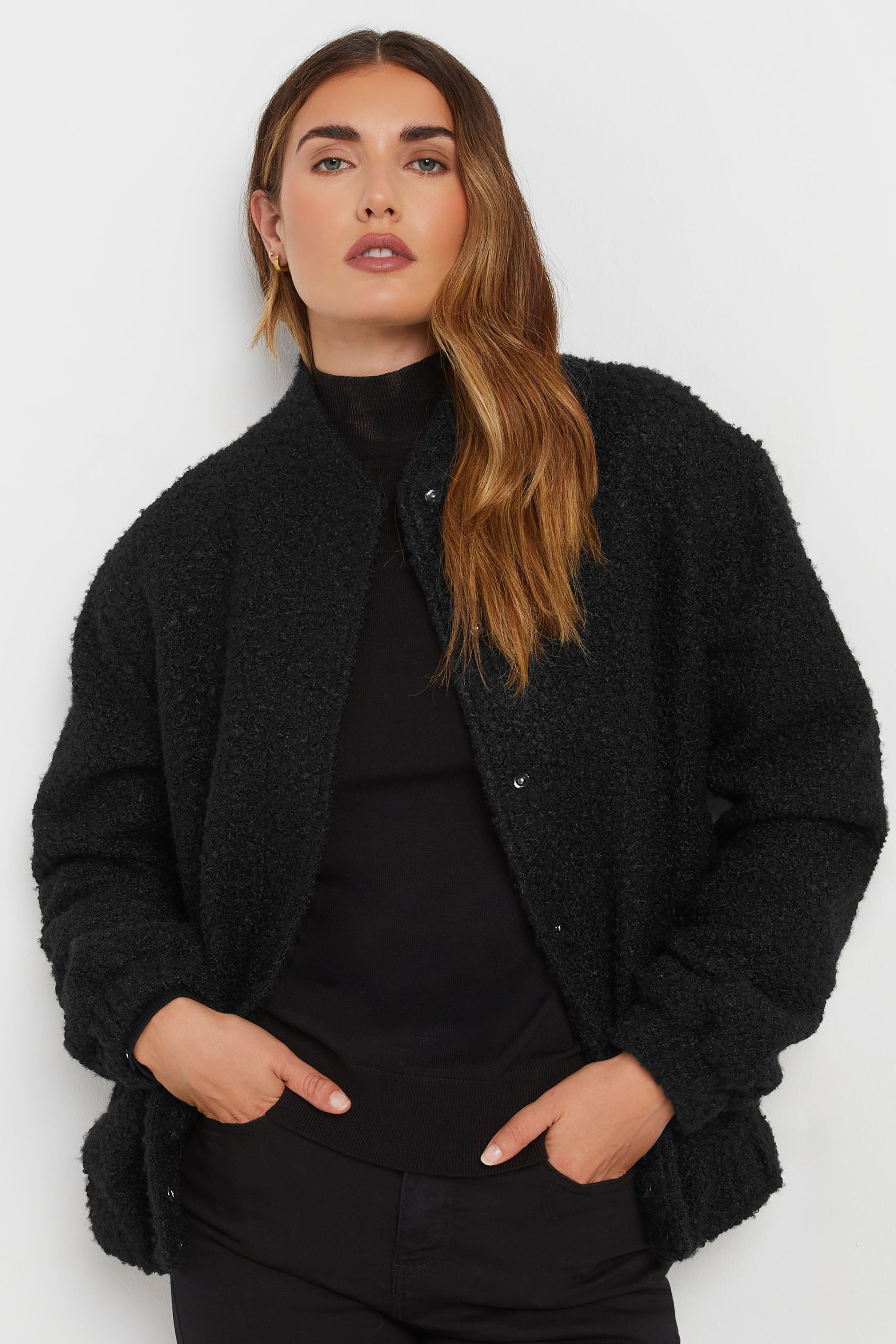 LTS Tall Black Boucle Bomber Jacket | Long Tall Sally 2
