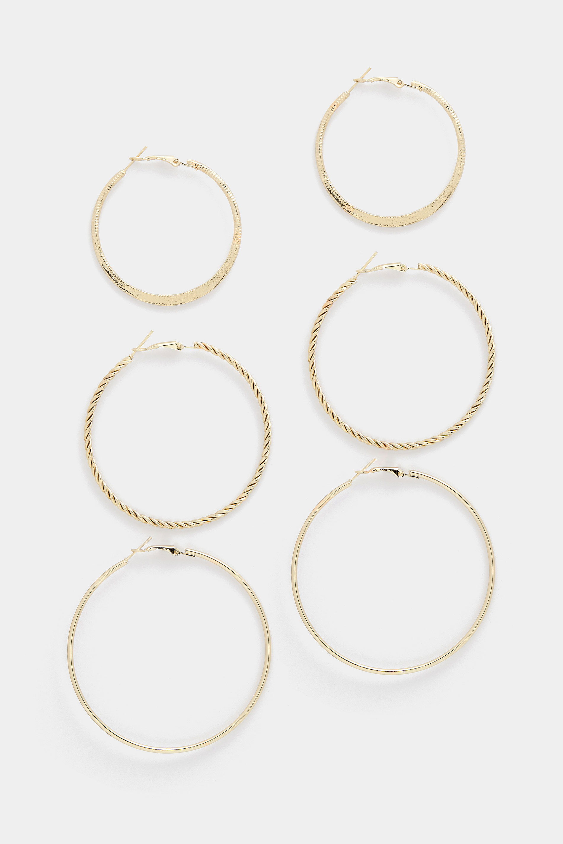 3 PACK Gold Tone Large Hoop Earrings | Yours Clothing 3