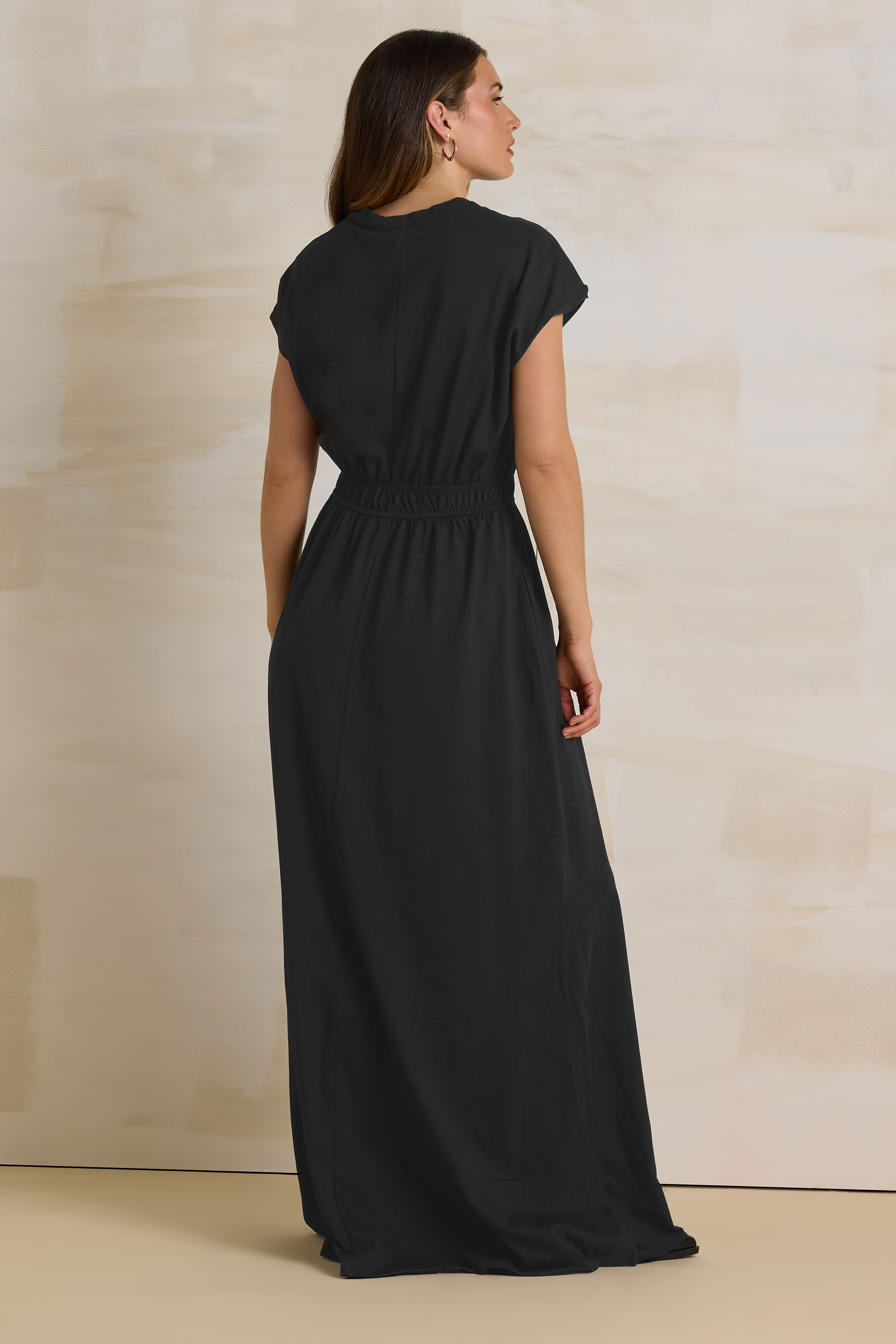 LTS Tall Black Jersey Shirred Waist Maxi Dress | Long Tall Sally 3