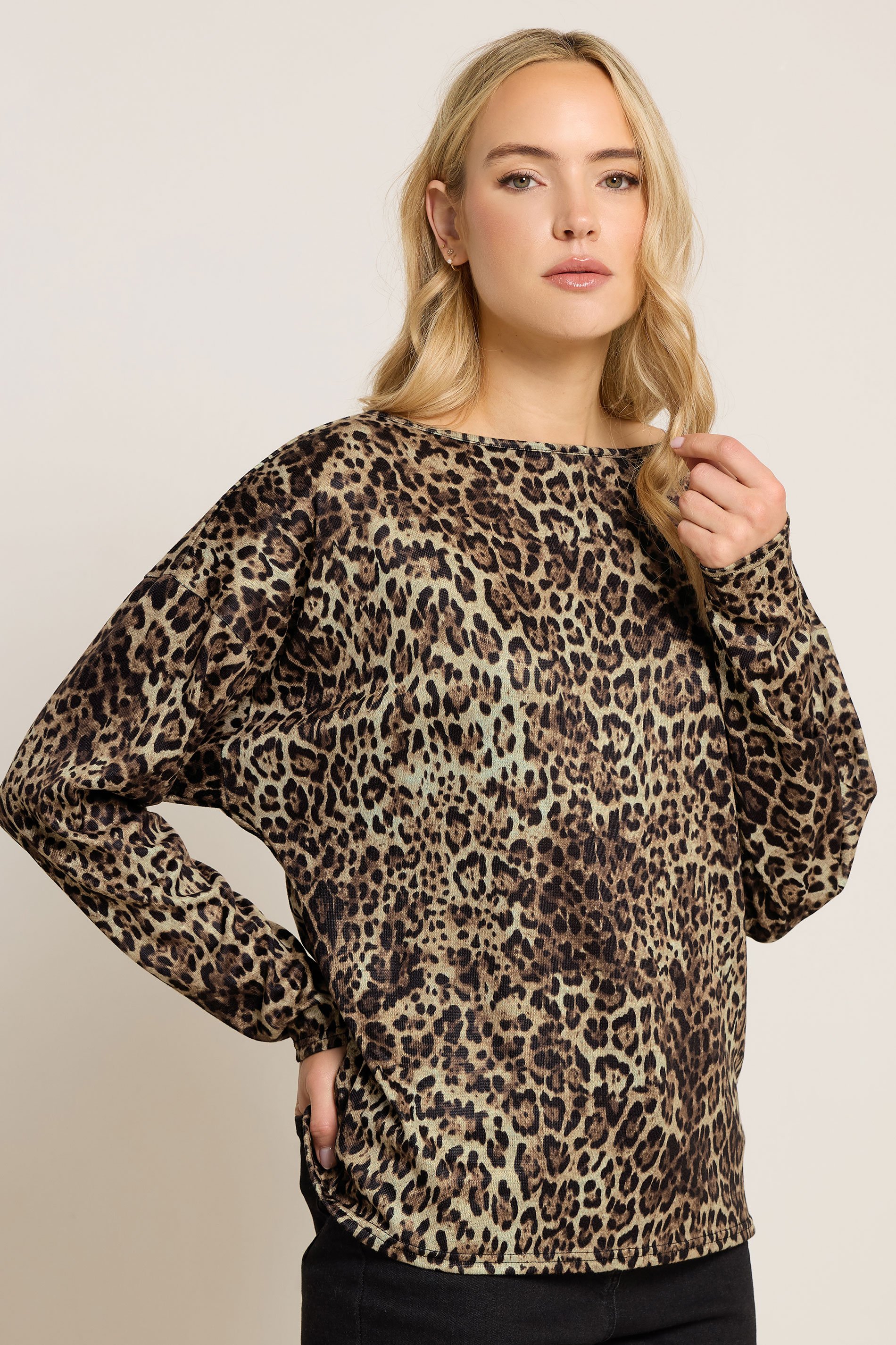 LTS Tall Brown Animal Print Batwing Top | Long Tall Sally 1