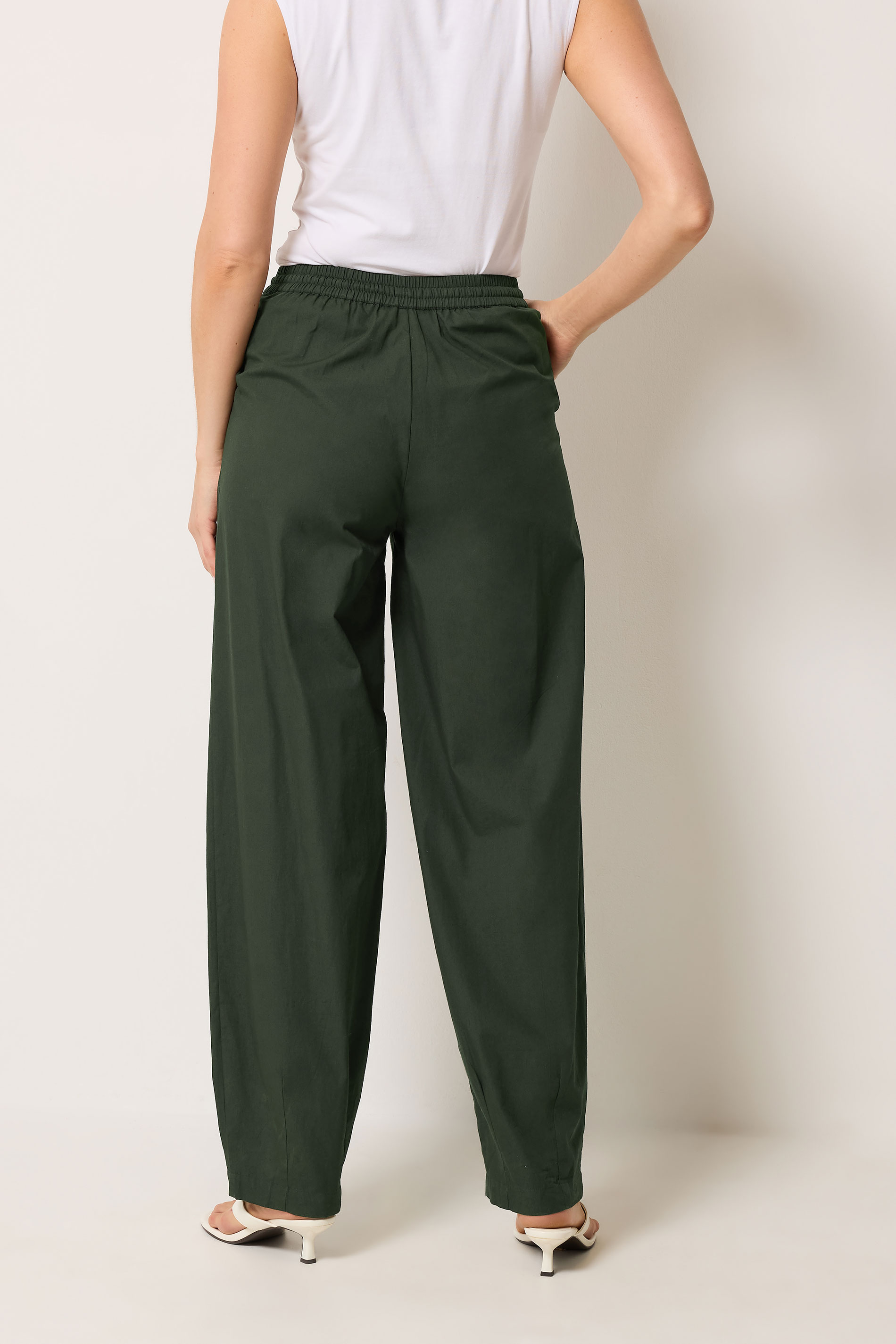 LTS Tall Women's Dark Green Cotton Barrel Trousers | Long Tall Sally 2