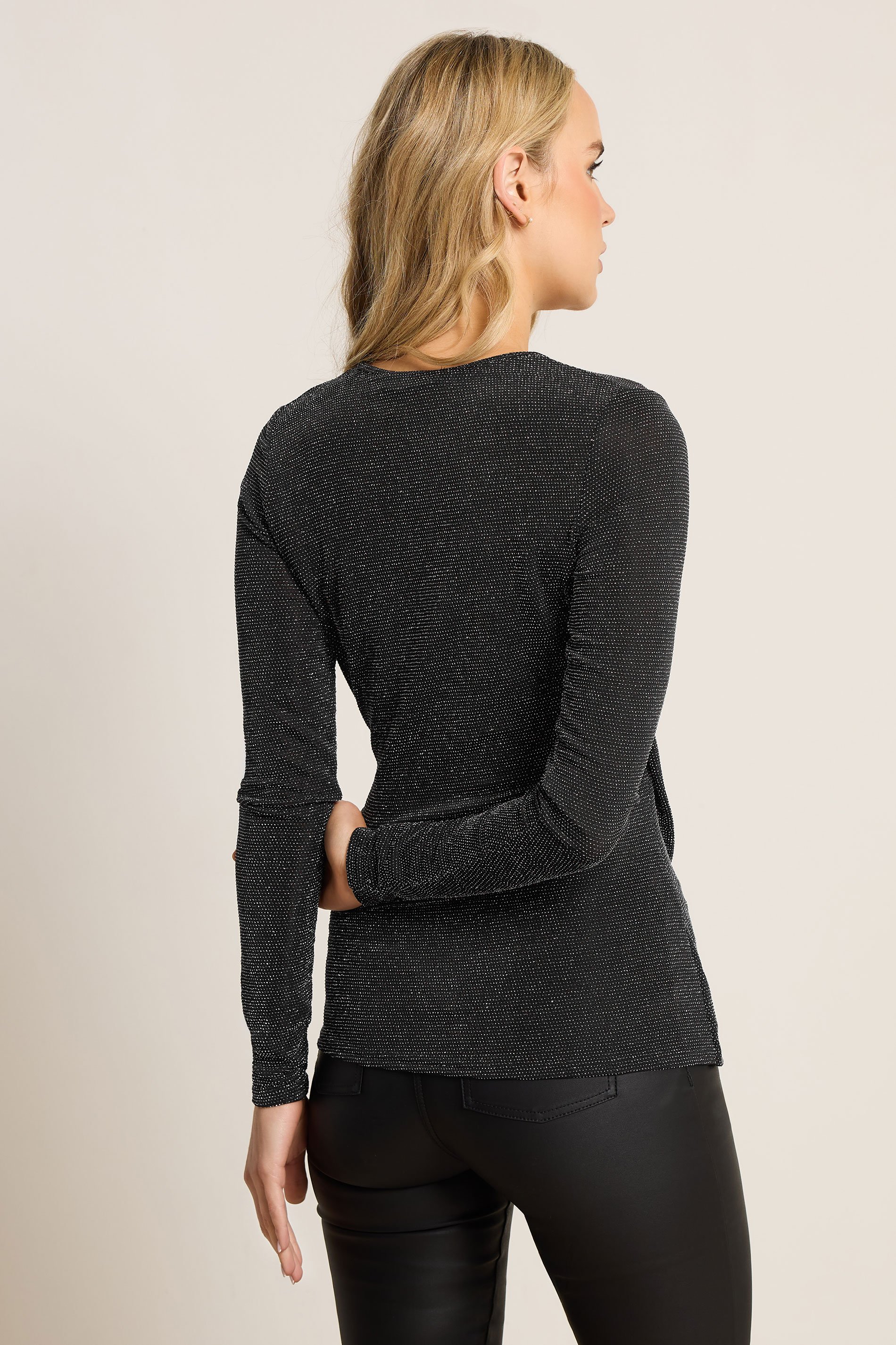 LTS Tall Black Glitter Wrap Top | Long Tall Sally 3