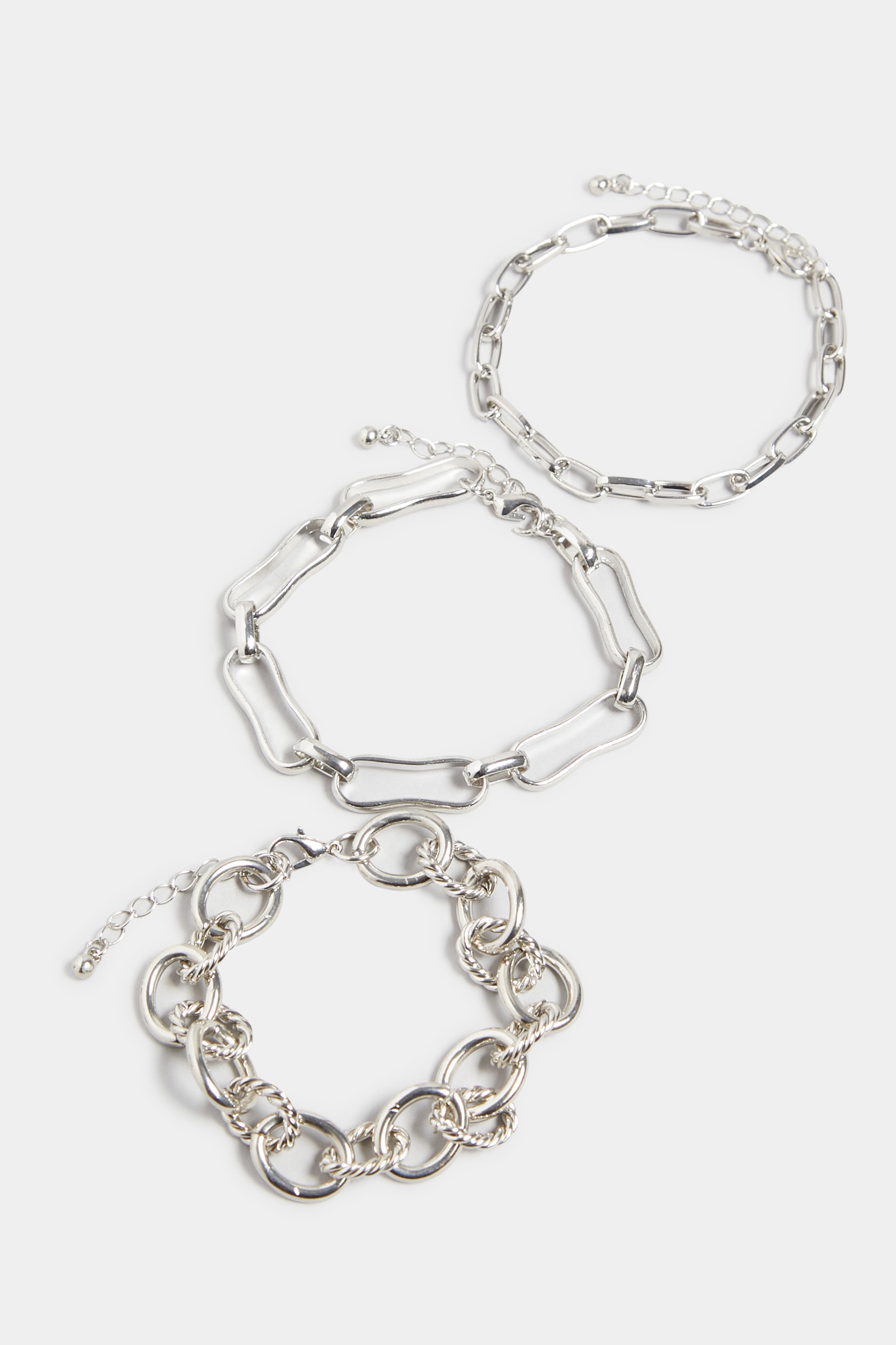 3 PACK Silver Assorted Chain Bracelets | Yours Clothing 2