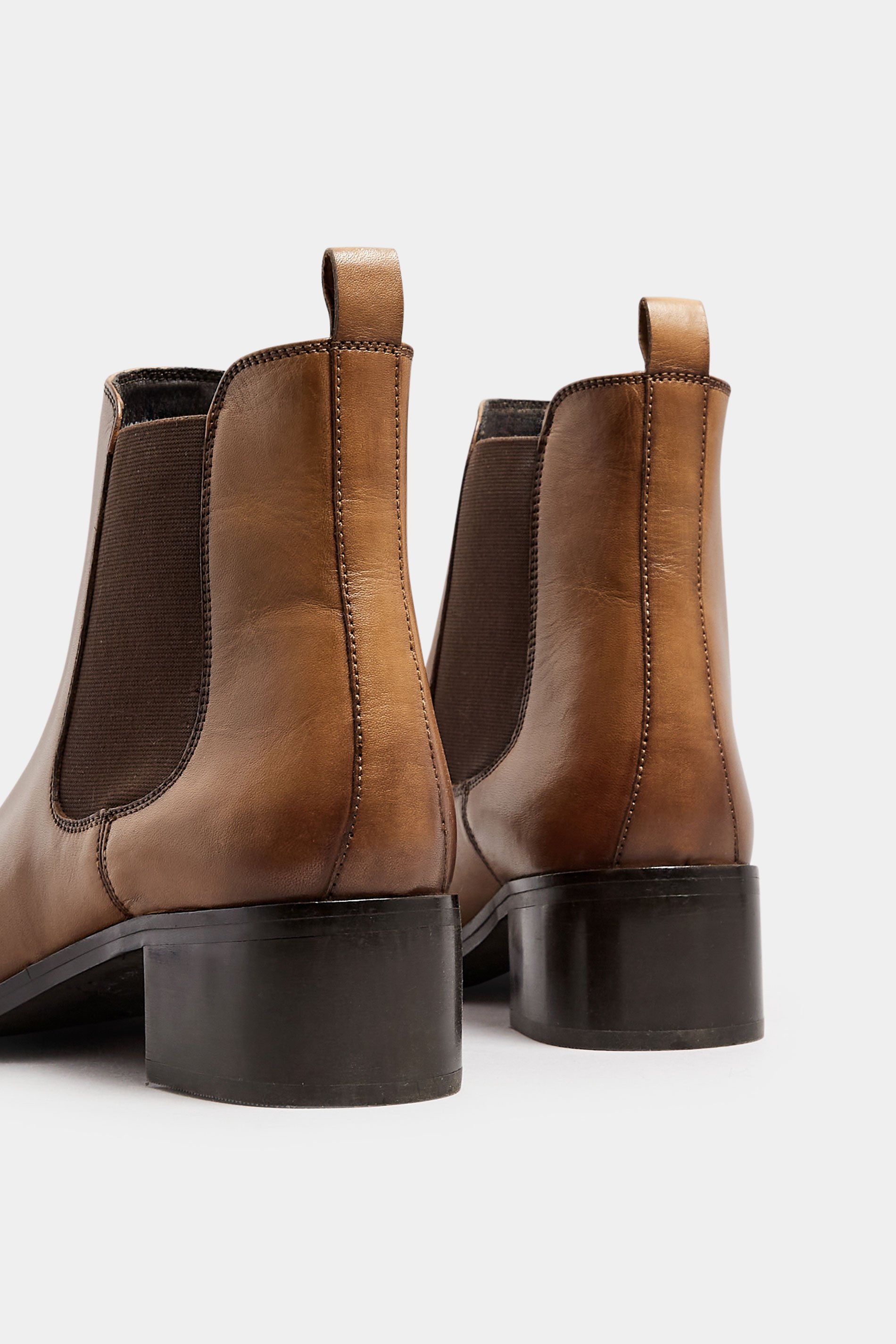 LTS Brown Leather Block Heel Chelsea Boots In Standard Fit | Long Tall Sally 4