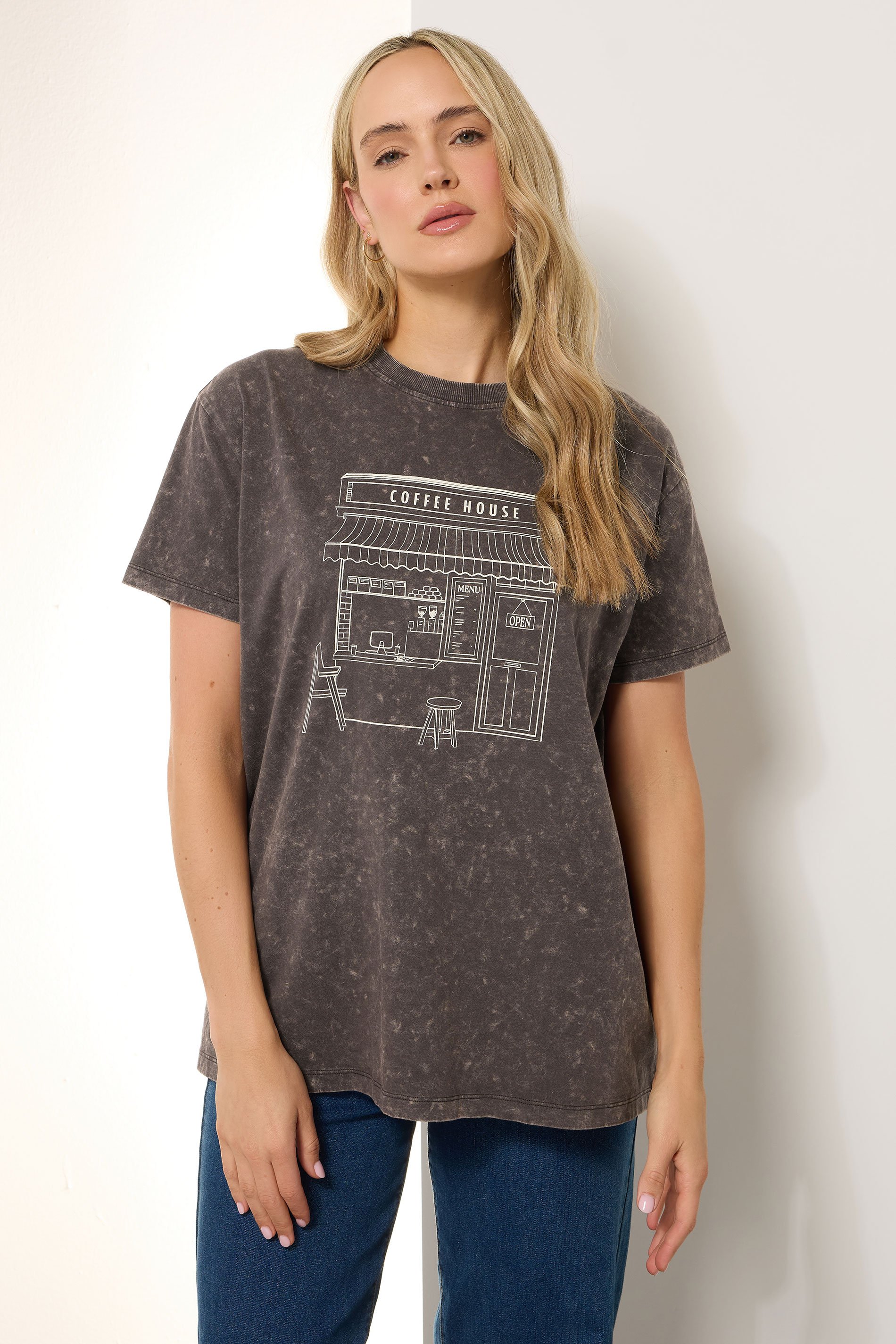 LTS Tall Brown Washed Coffee Graphic T-Shirt | Long Tall Sally 1