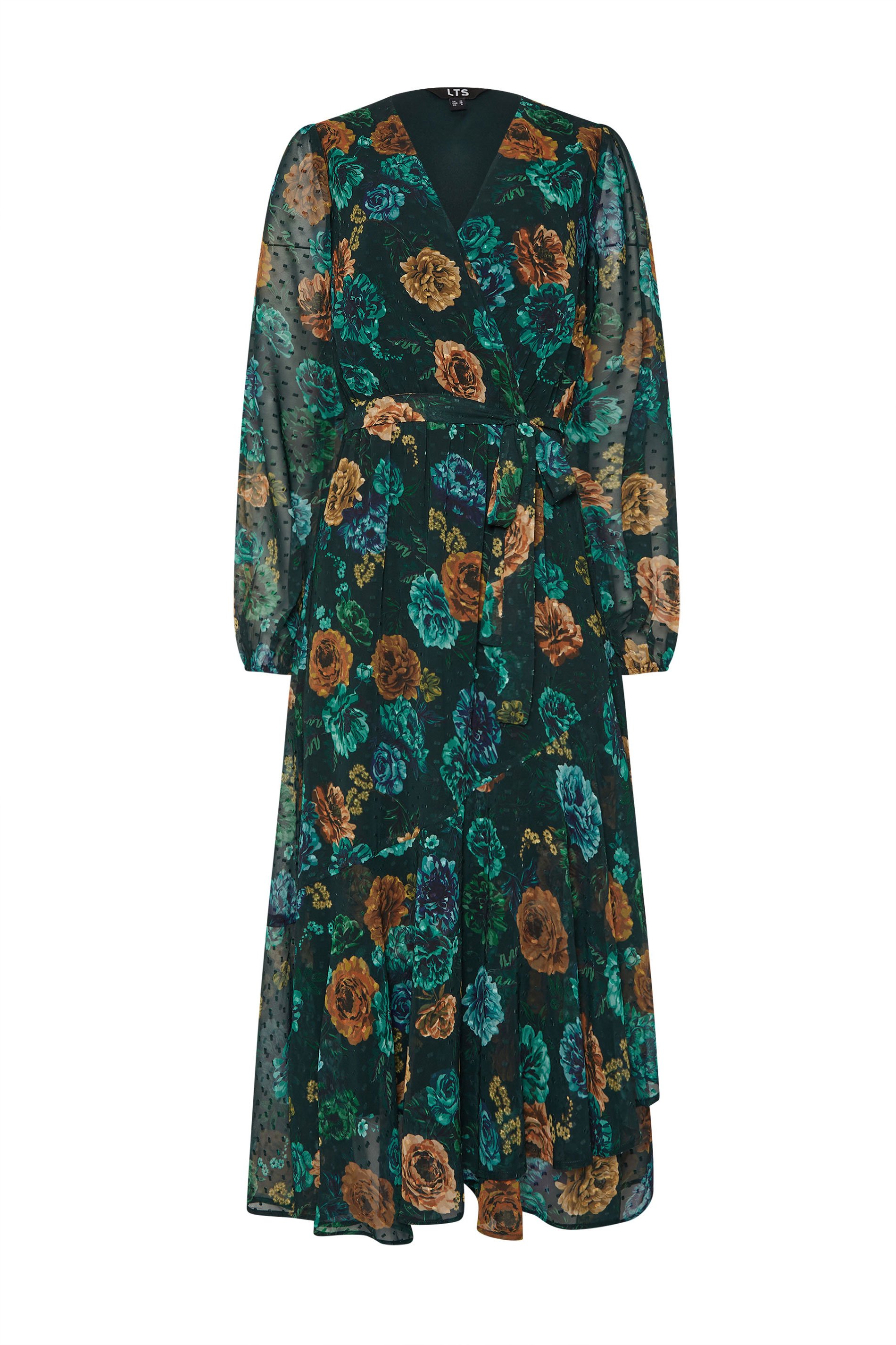 LTS Tall Dark Green Floral Chiffon Dobby Dress | Long Tall Sally 5