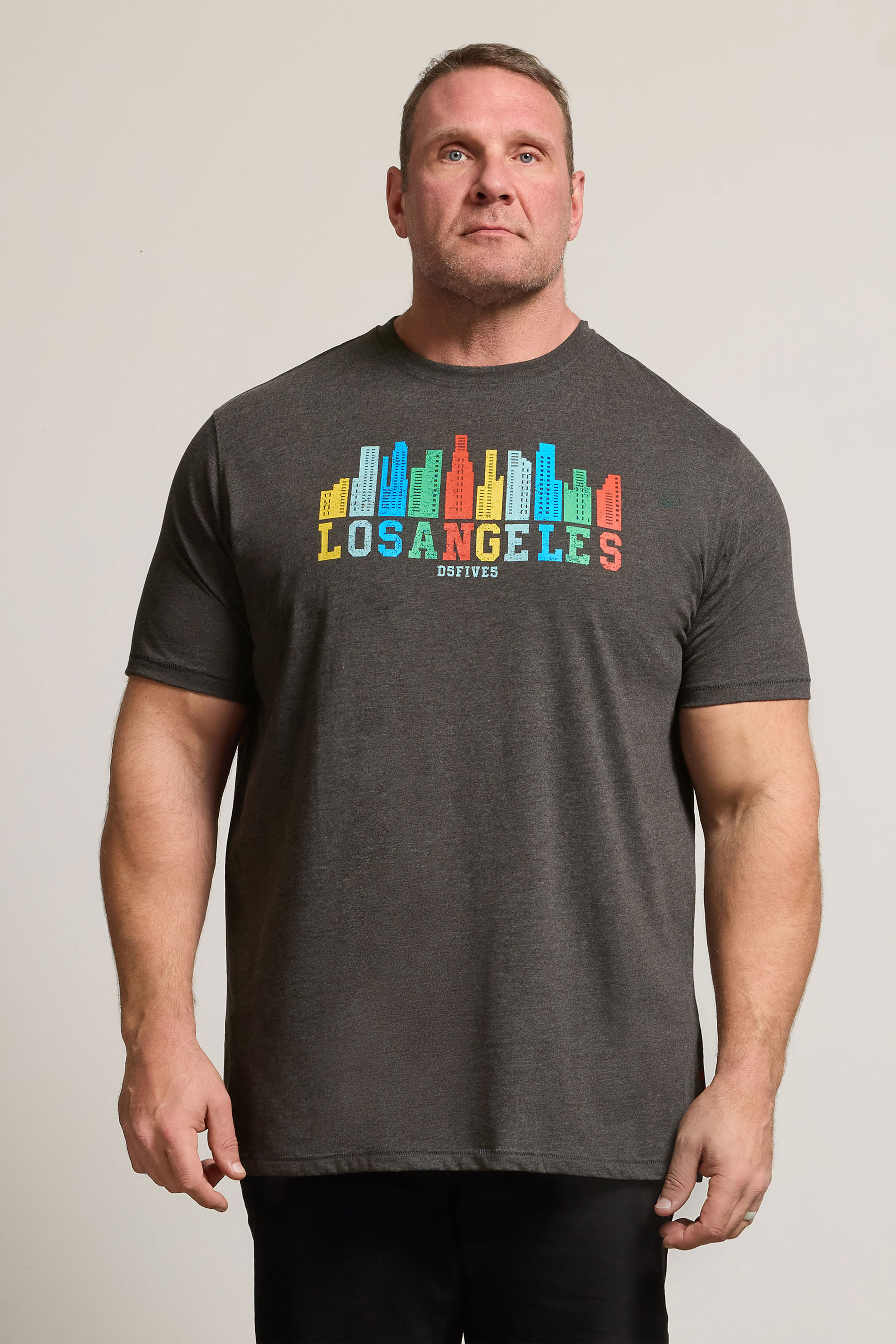 D555  Big & Tall Charcoal Grey 'Los Angeles' T-Shirt | BadRhino 3