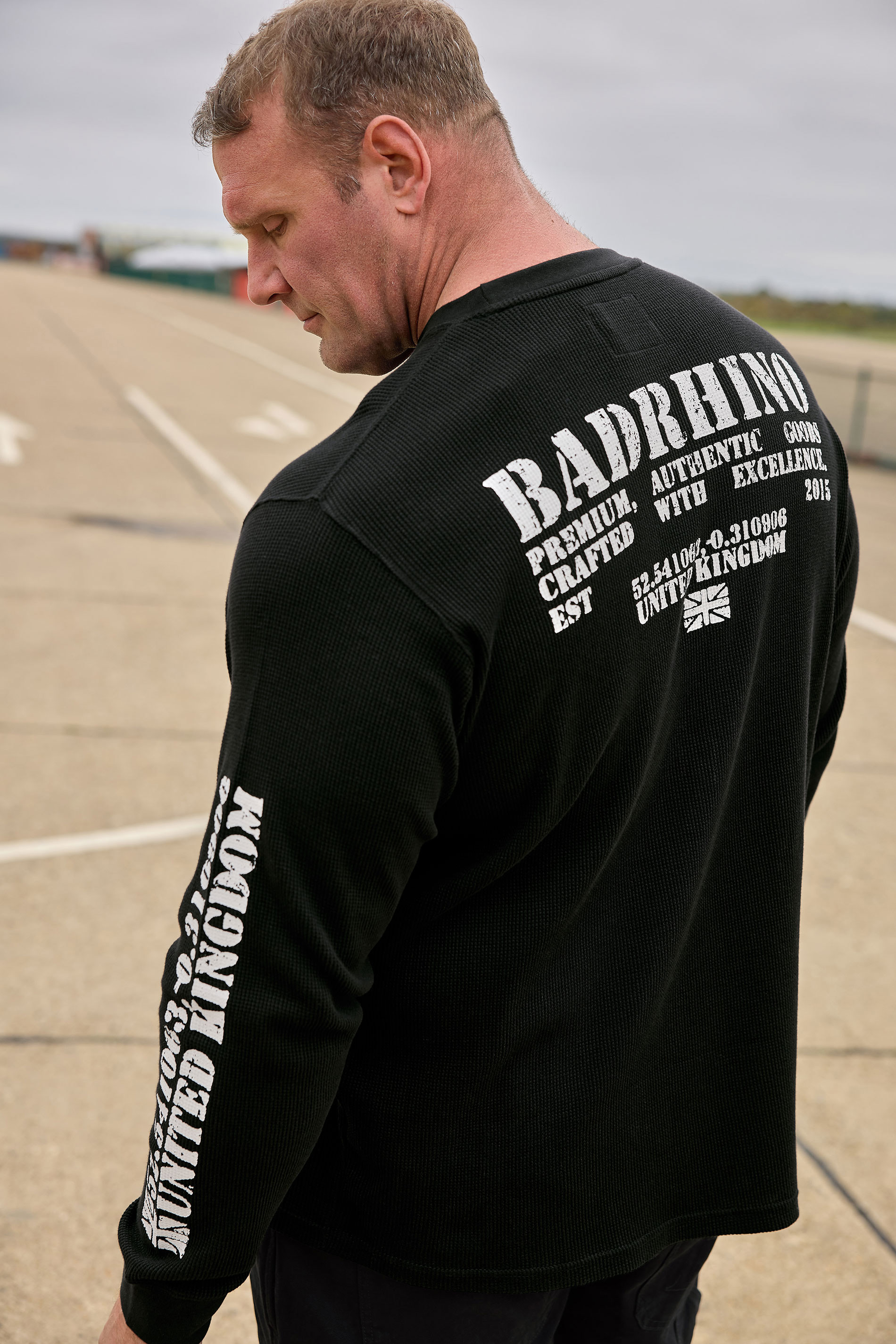 BadRhino Big & Tall Black Military Waffle Texture Long sleeve T-Shirt | BadRhino 1