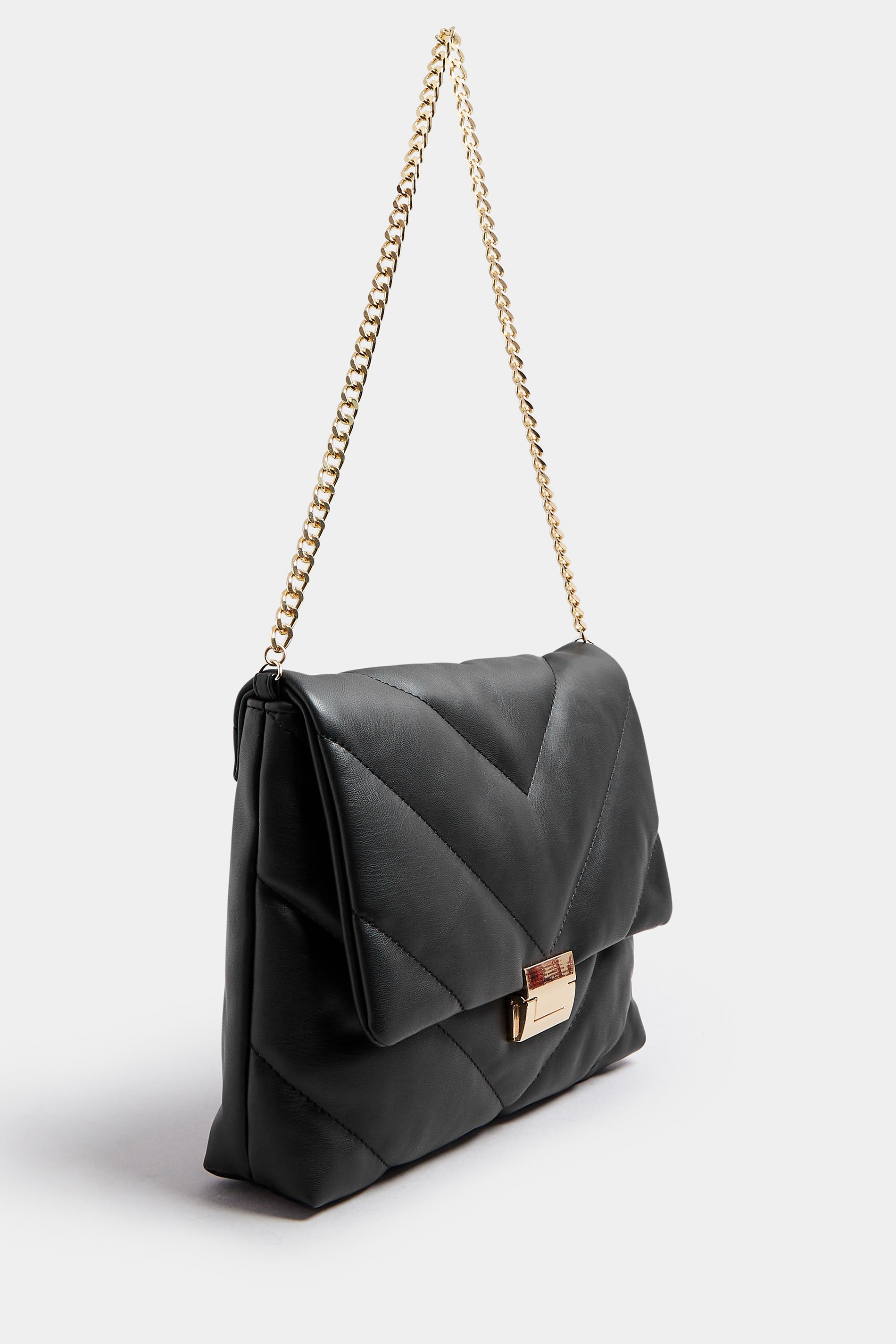 Black Faux Leather Quilted Shoulder Bag | Yours Clothing 2