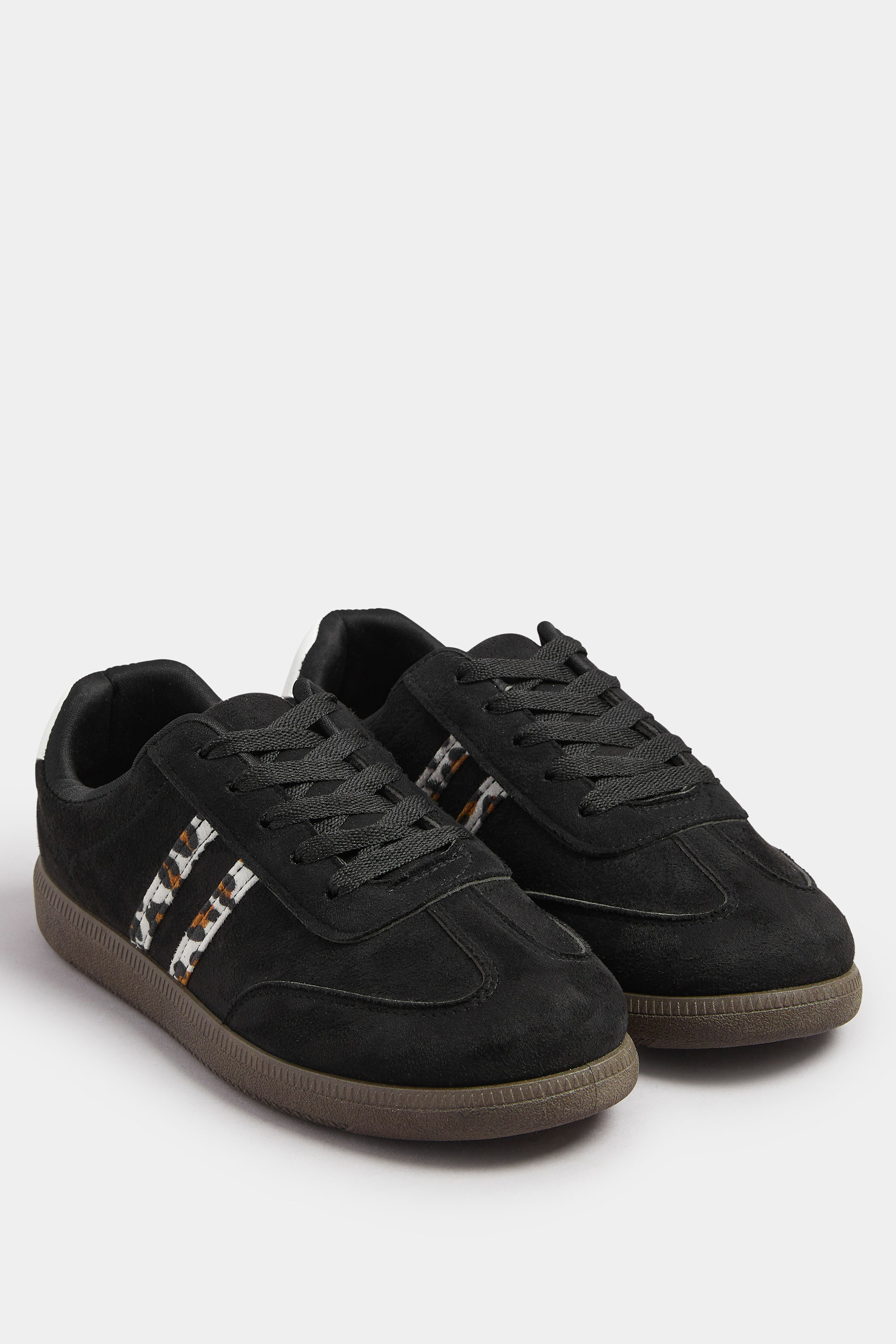 Black Retro Leopard Stripe Trainers In Extra Wide EEE Fit | Yours Clothing 1