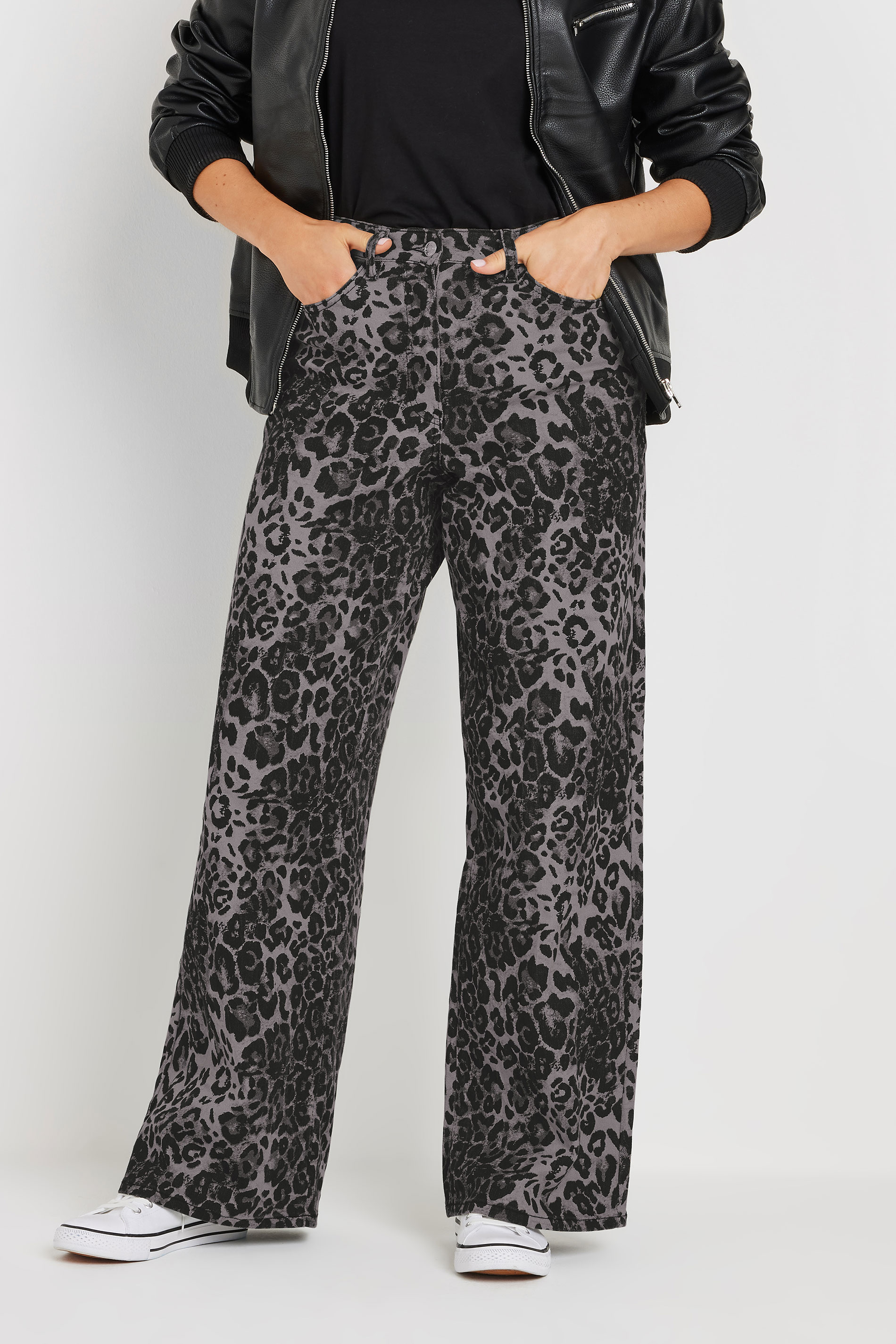 LTS Tall Grey Leopard Print Wide Leg Jeans | Long Tall Sally 3
